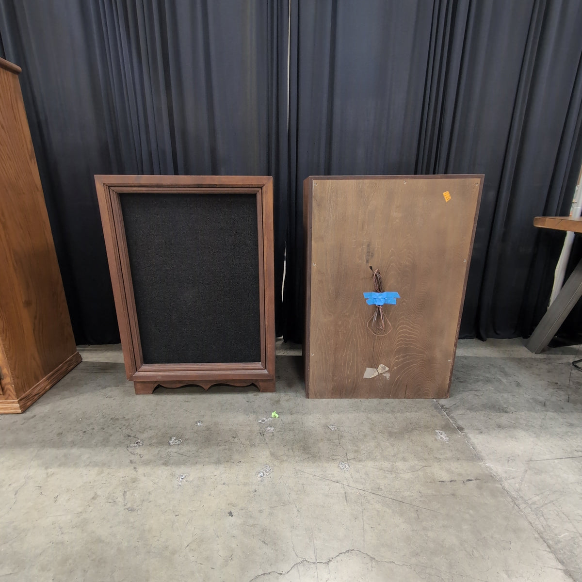 Vintage Brown Wood Loudspeaker Cabinets with Scalloped Base