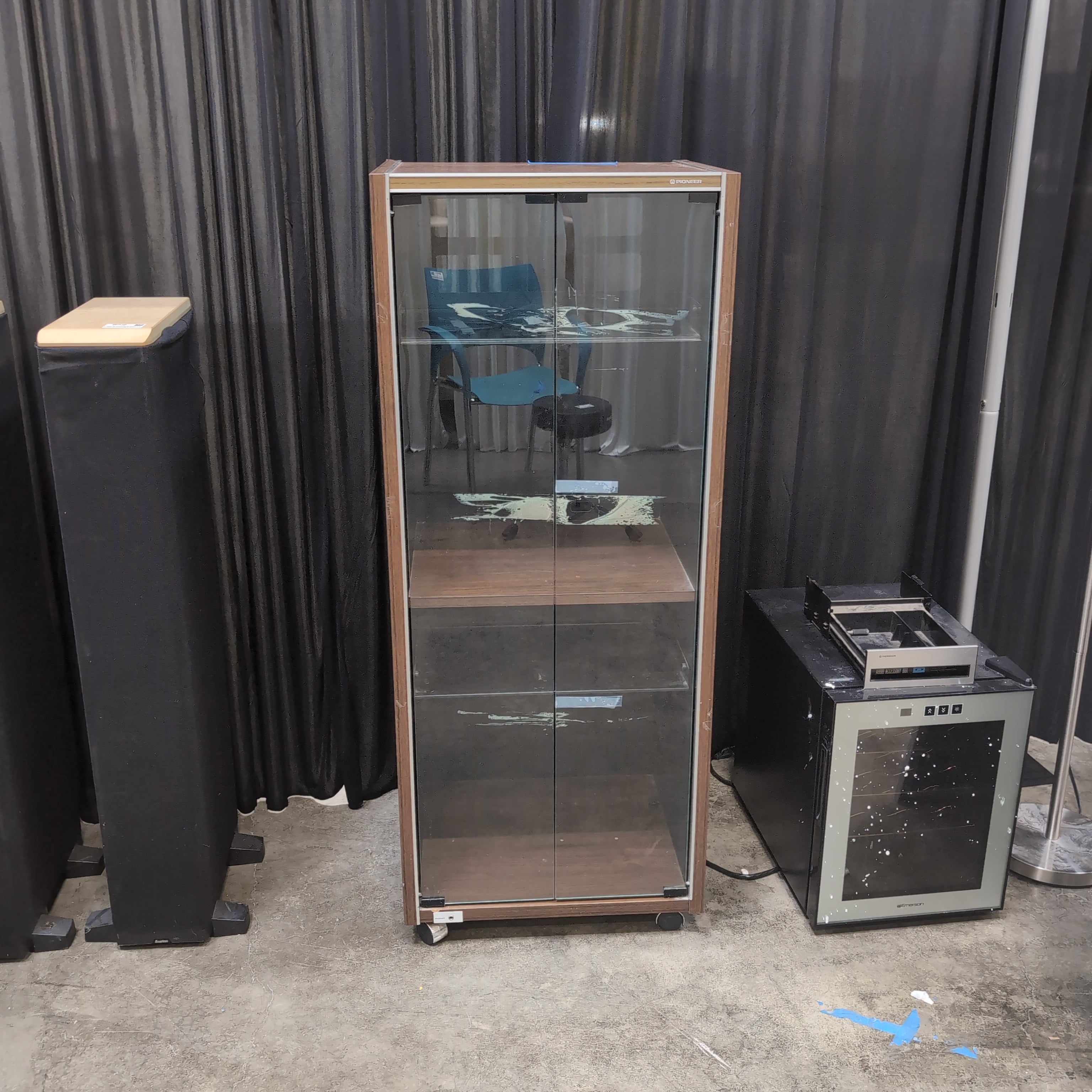 Pioneer Vintage Brown Wood TV Stand with Glass Doors