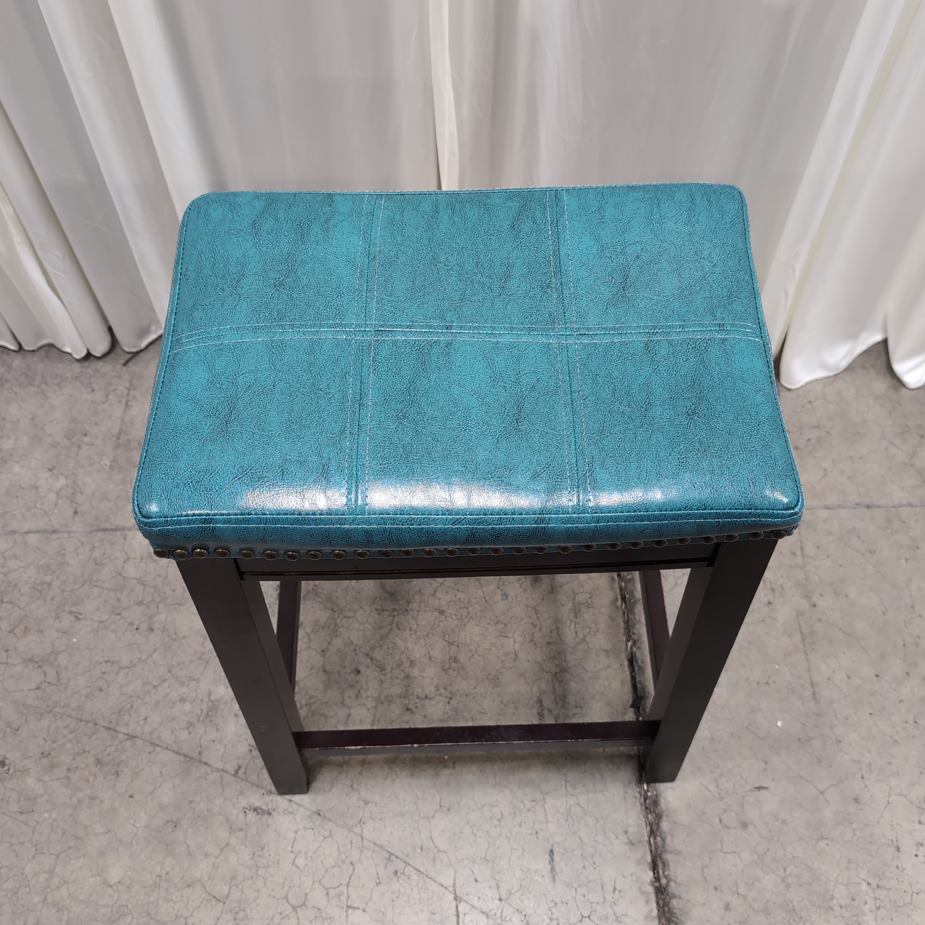 Teal Faux Leather Tufted Bar Stool with Nailhead Trim