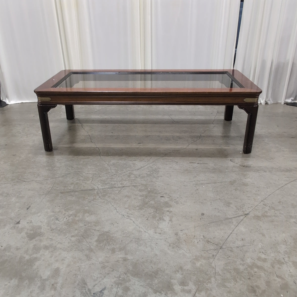 Dark Wood Rectangular Glass Top Coffee Table