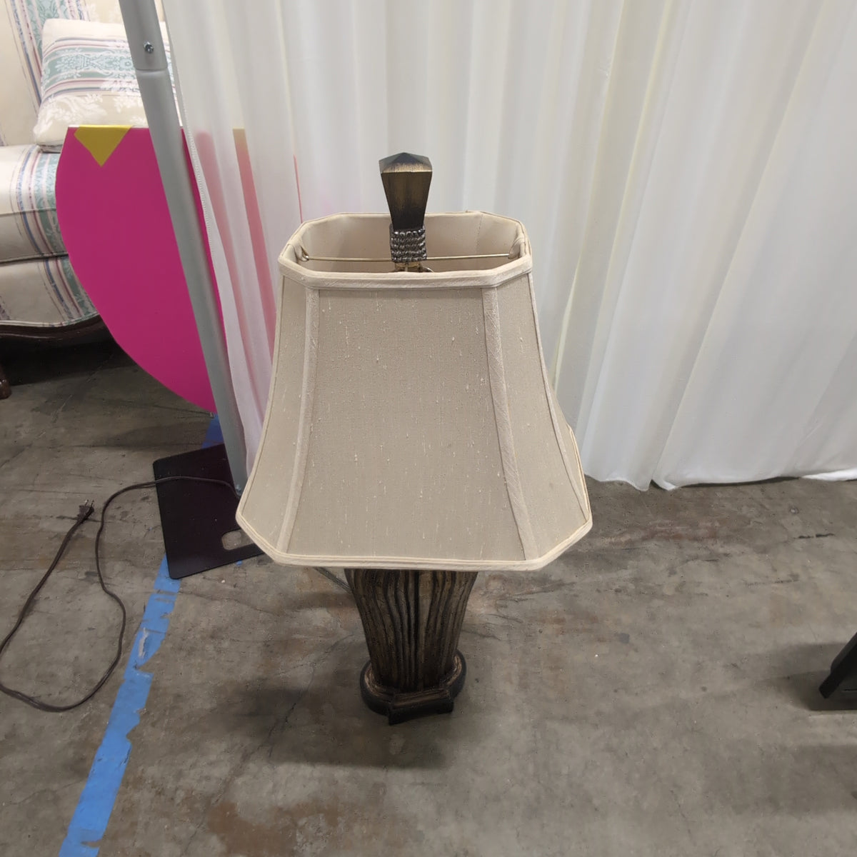 Traditional Dark Textured Base Table Lamp with Fabric Shade