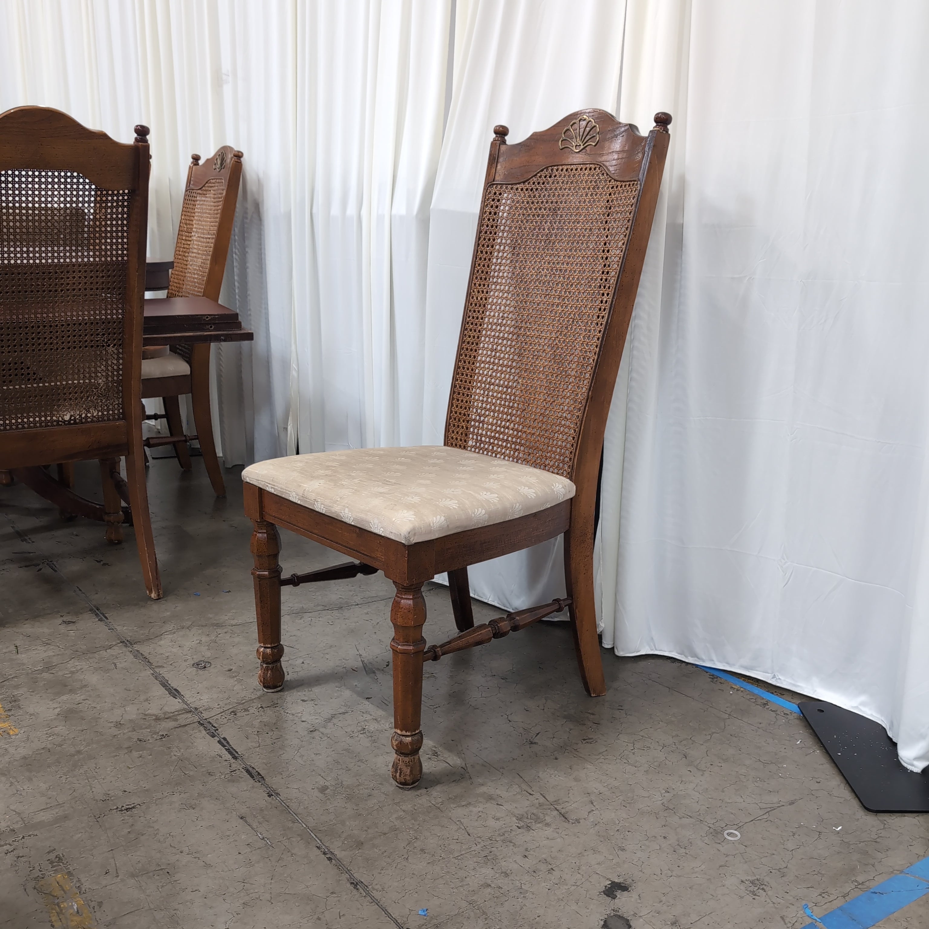 French Provincial Brown Wood Dining Chair with Shell Detail