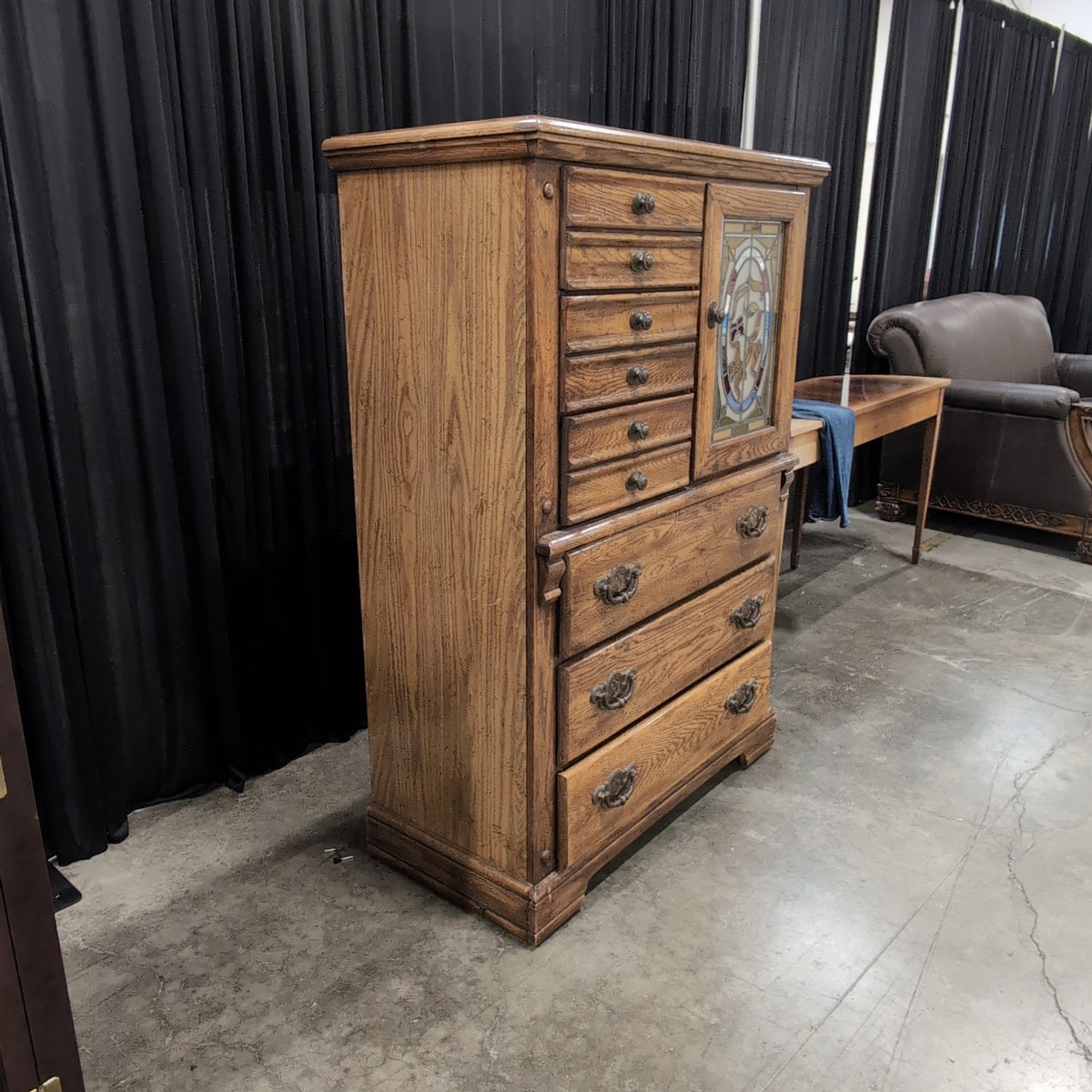 Oak Hardwood Dresser with Stained Glass Door