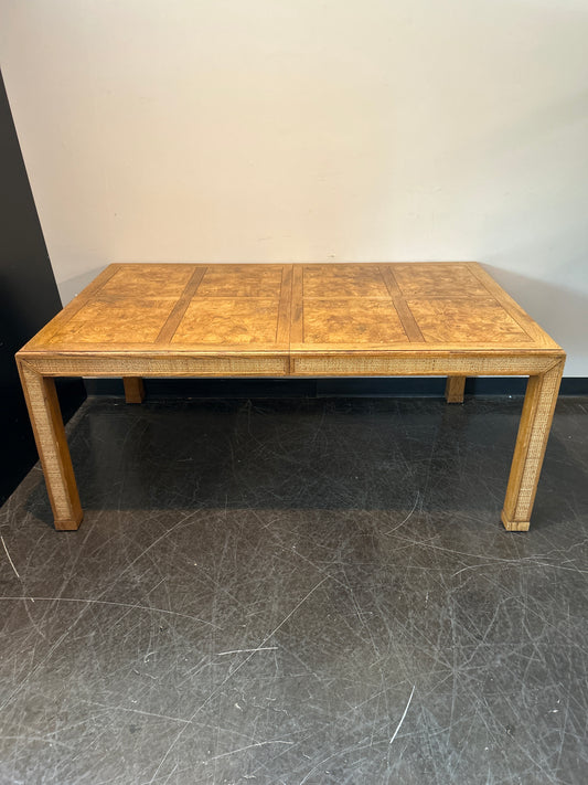 Henredon Burl Wood Dining Table – Cane Accents, Modern Deco Style