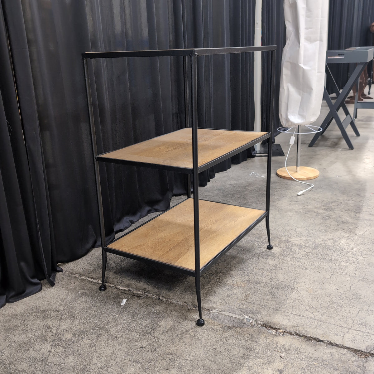 Industrial Black Metal Three-Tier End Table
