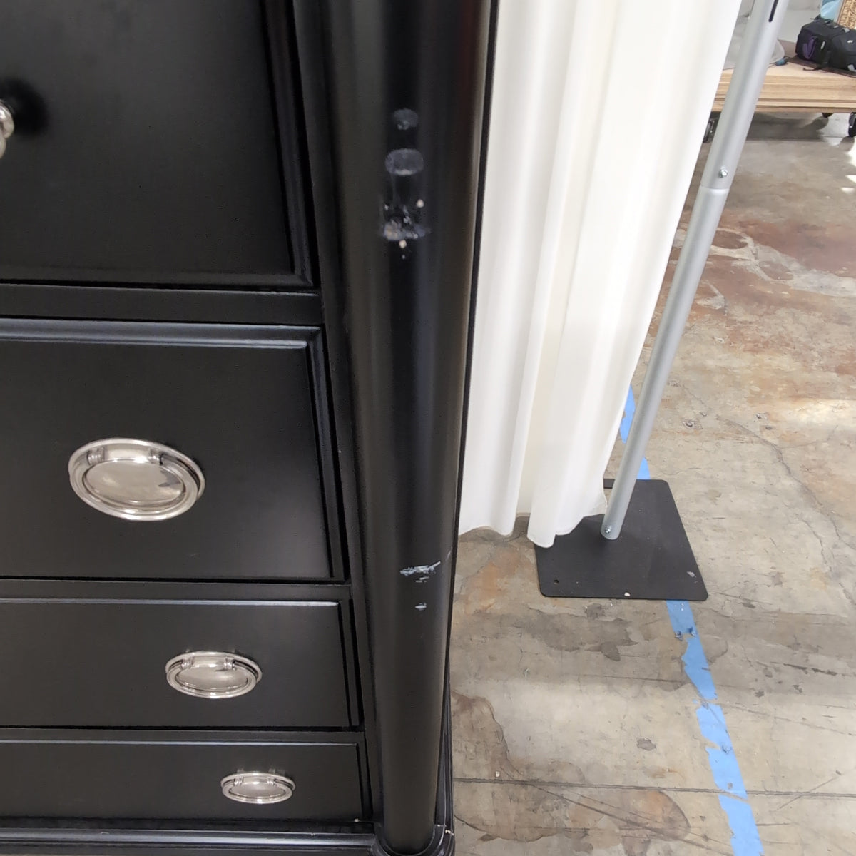 Black Wood Six-Drawer Dresser with Silver Hardware