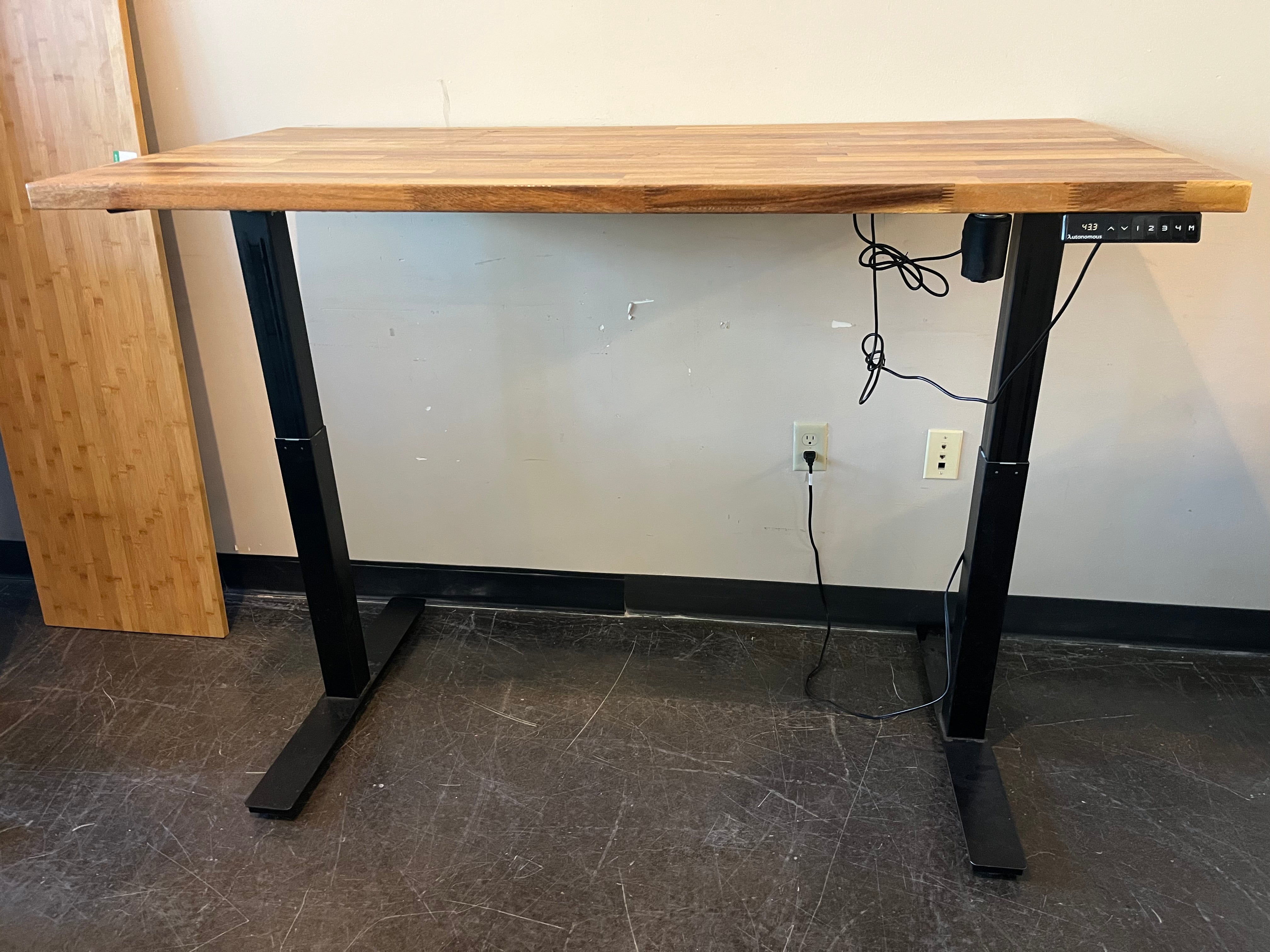 Autonomous Electric Adjustable Standing Desk with Butcher Block Style Top - 59” x 29.5” Workspace