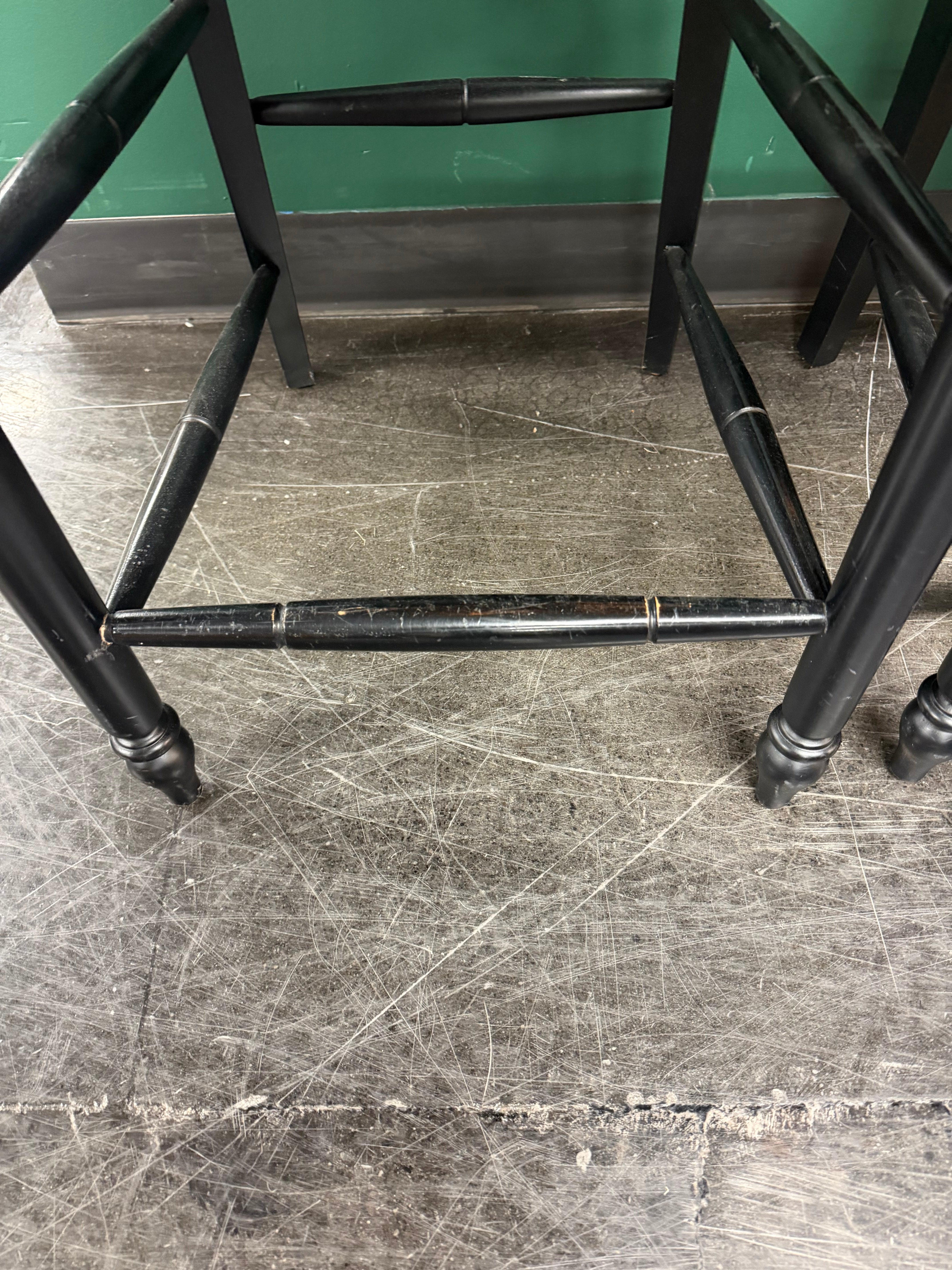 Ethan Allen Vintage French Country Rush Seat Bar Stools in Black, Set of Four