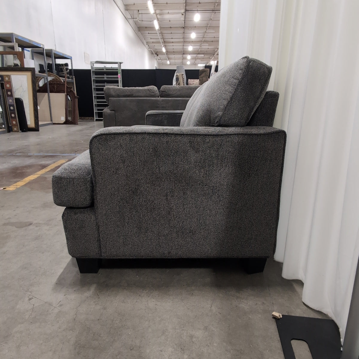Textured Grey Fabric Three-Seat Couch