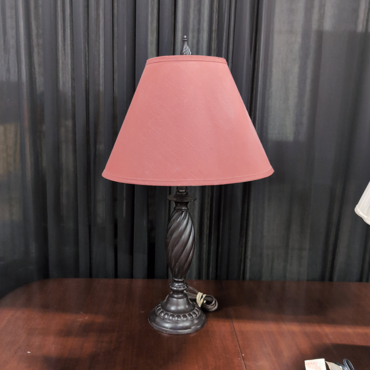 Dark Bronze Twisted Base Table Lamp with Pink Shade