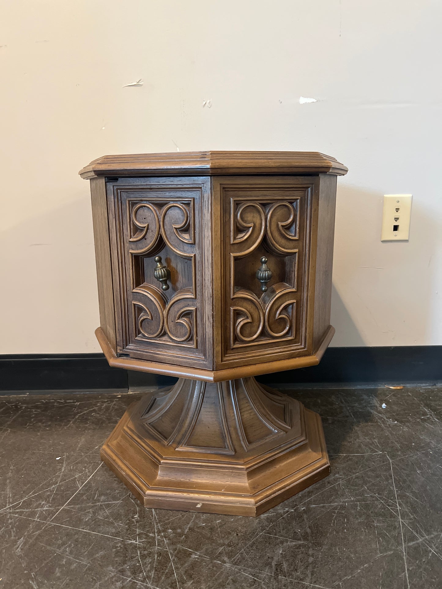 Vintage Hexagon Side Table with Carved Detail