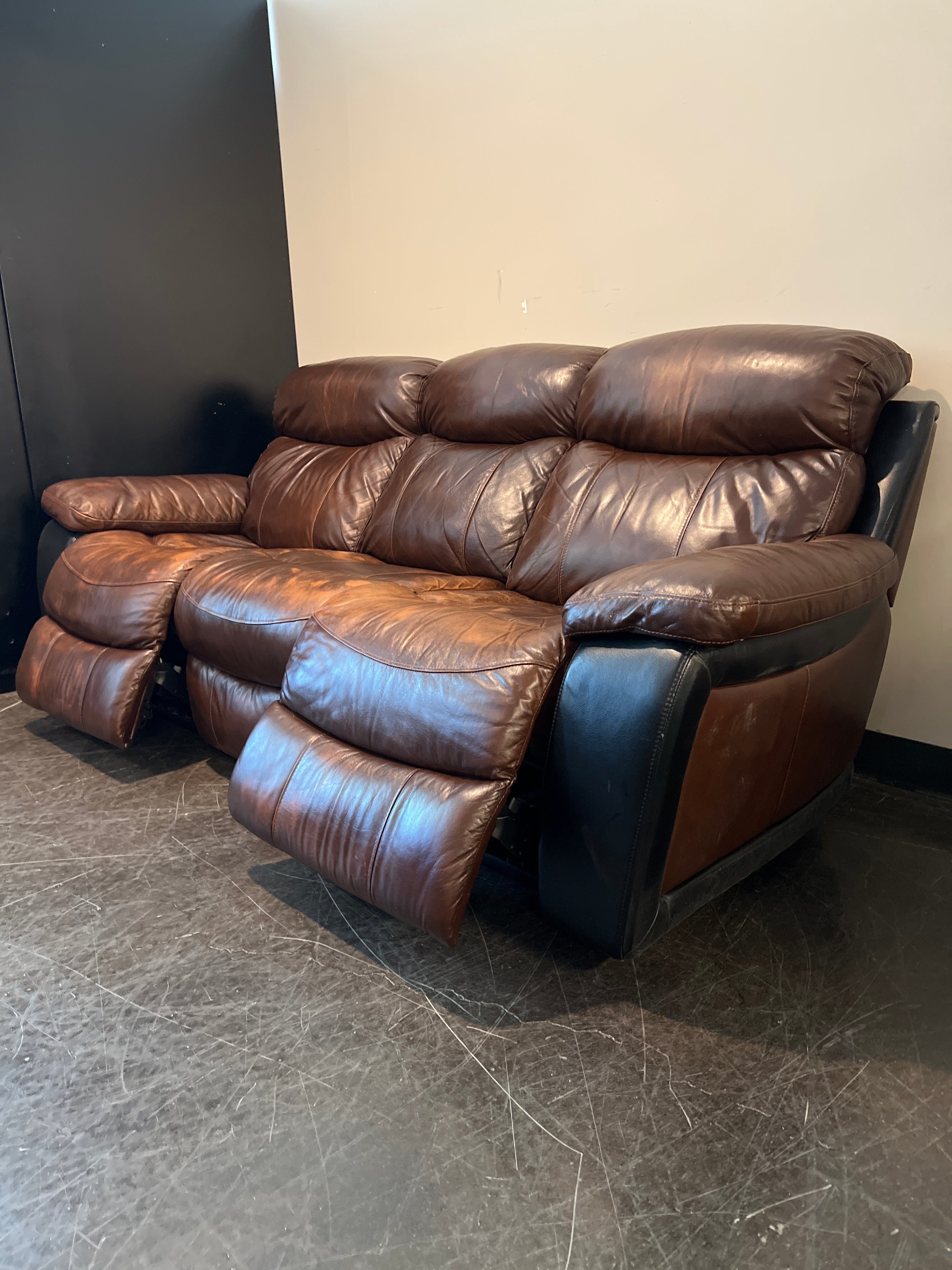 Brown Leather Reclining Sofa