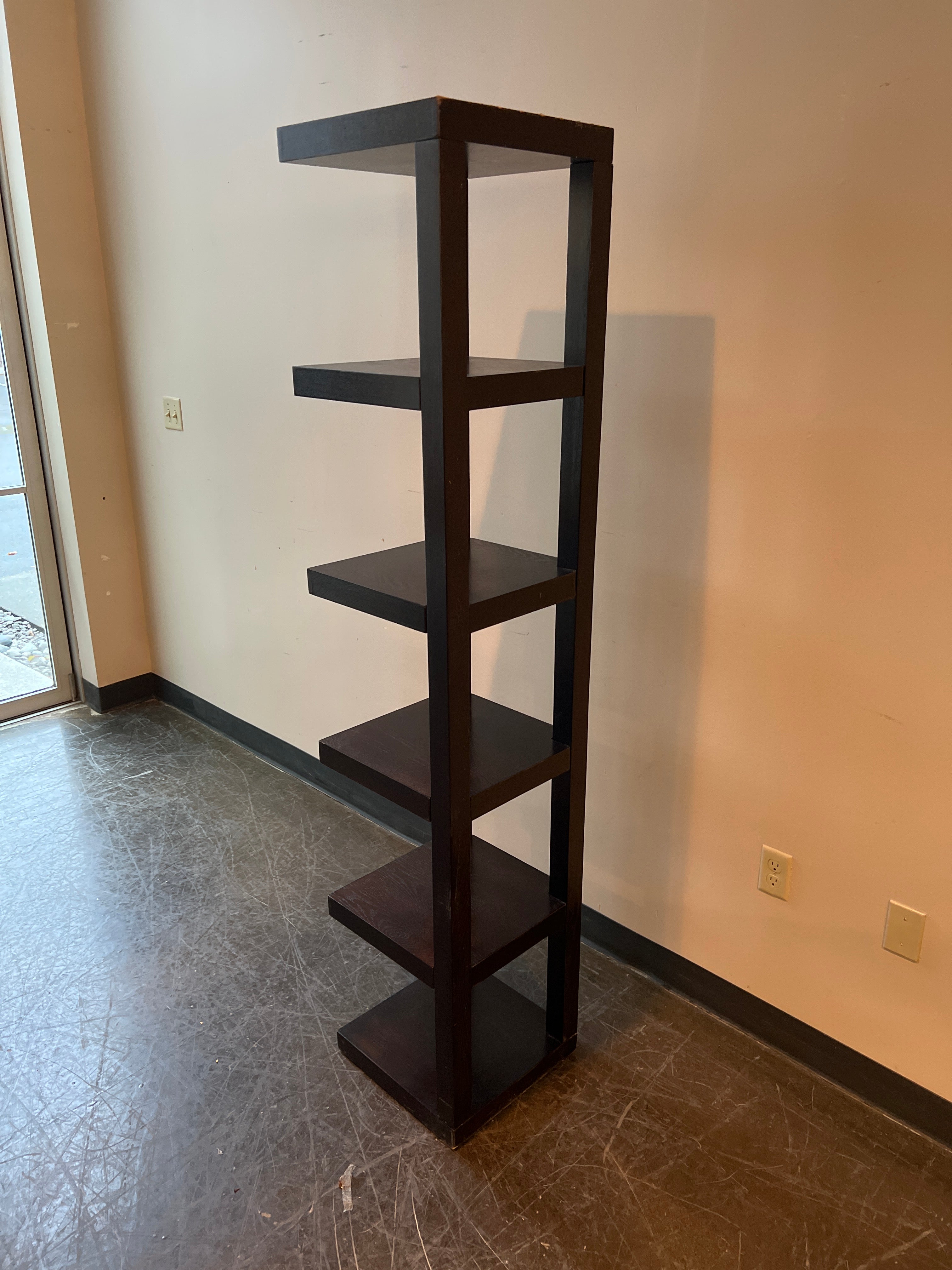 Modern Tall Dark Wood Open Five Shelves Bookcase