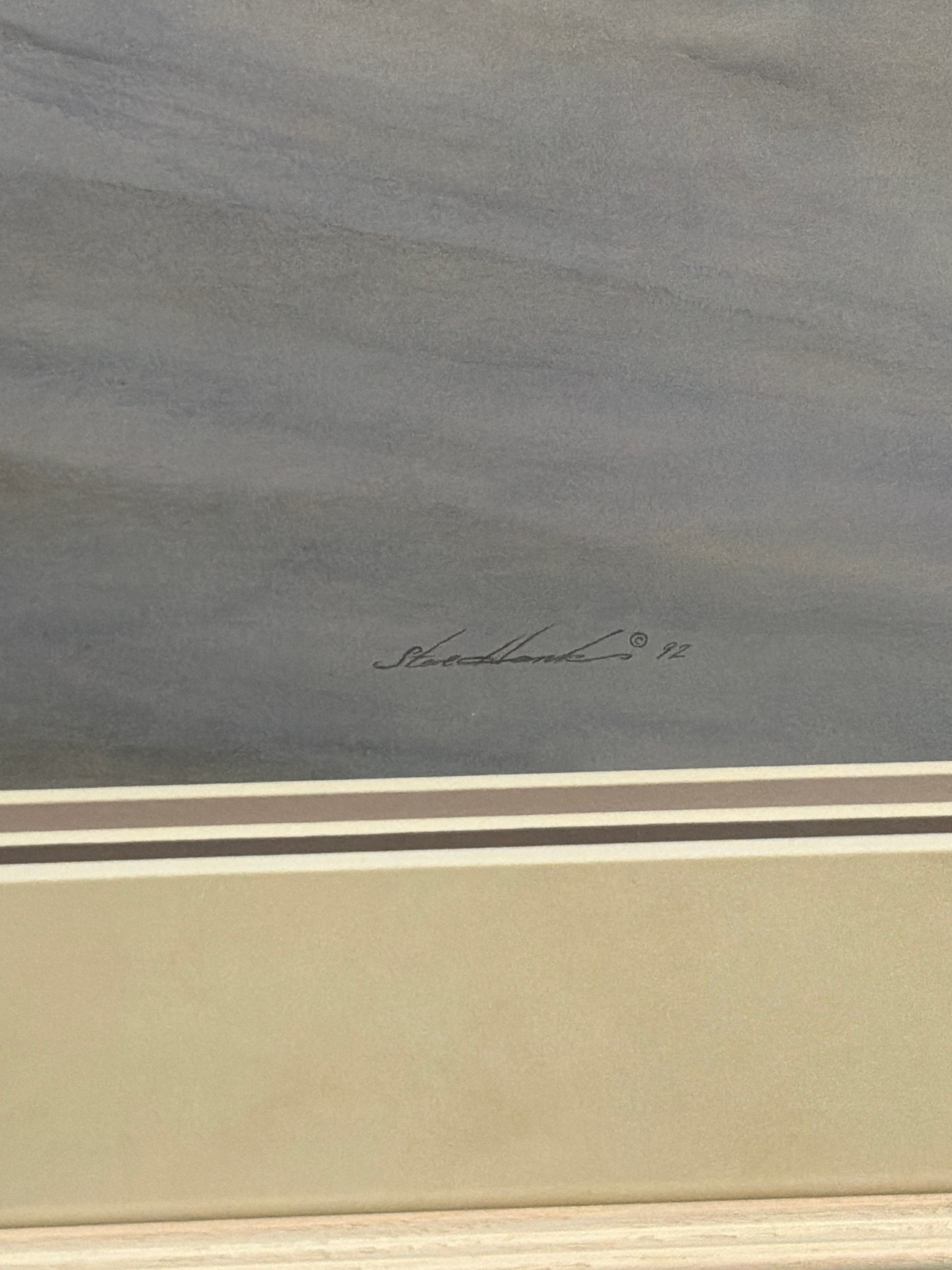 Steve Hanks Signed Coastal Beach Scene Framed Limited Edition Art Print with Lighthouse