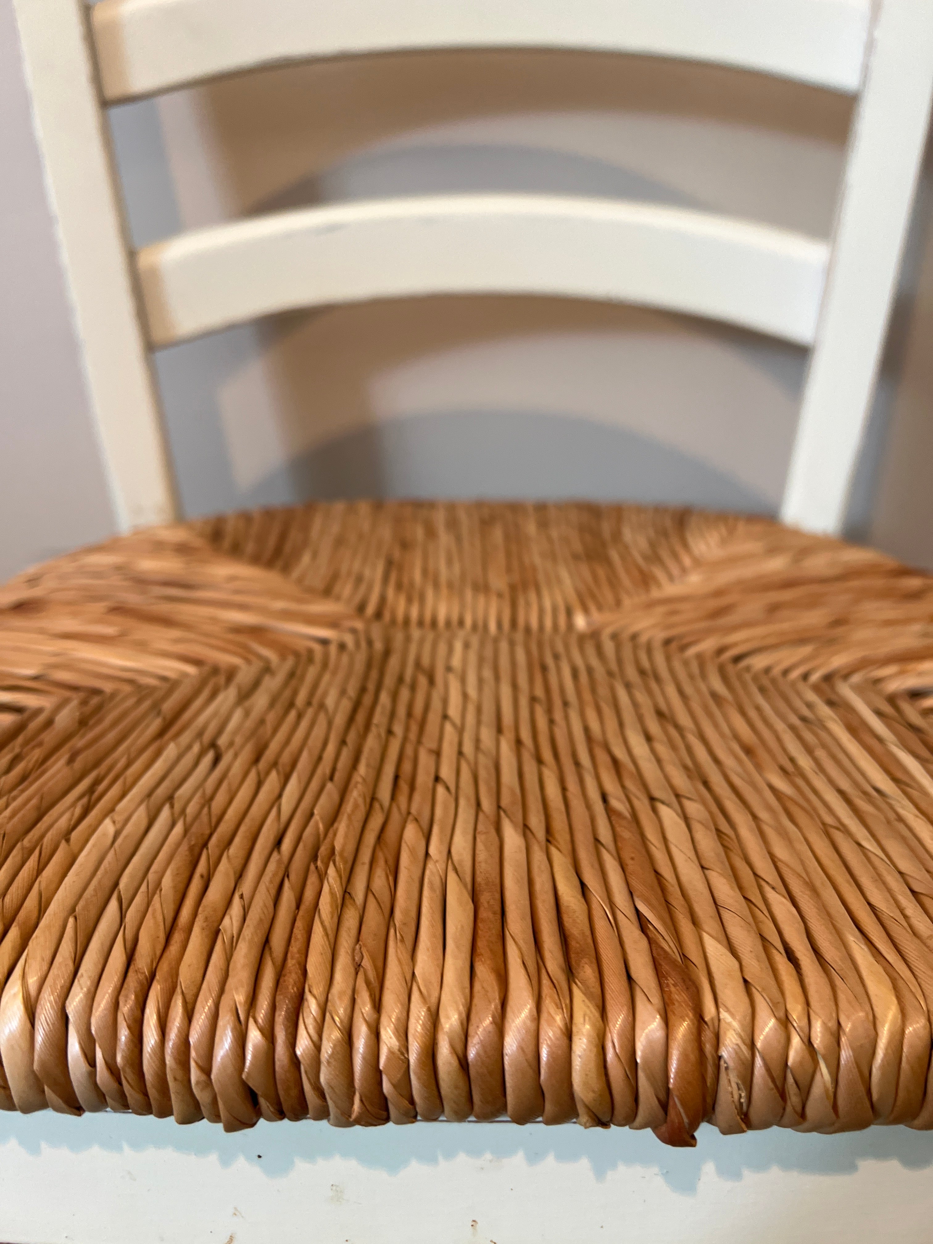 White Ladder Back Dining Chair with Woven Rush Seat