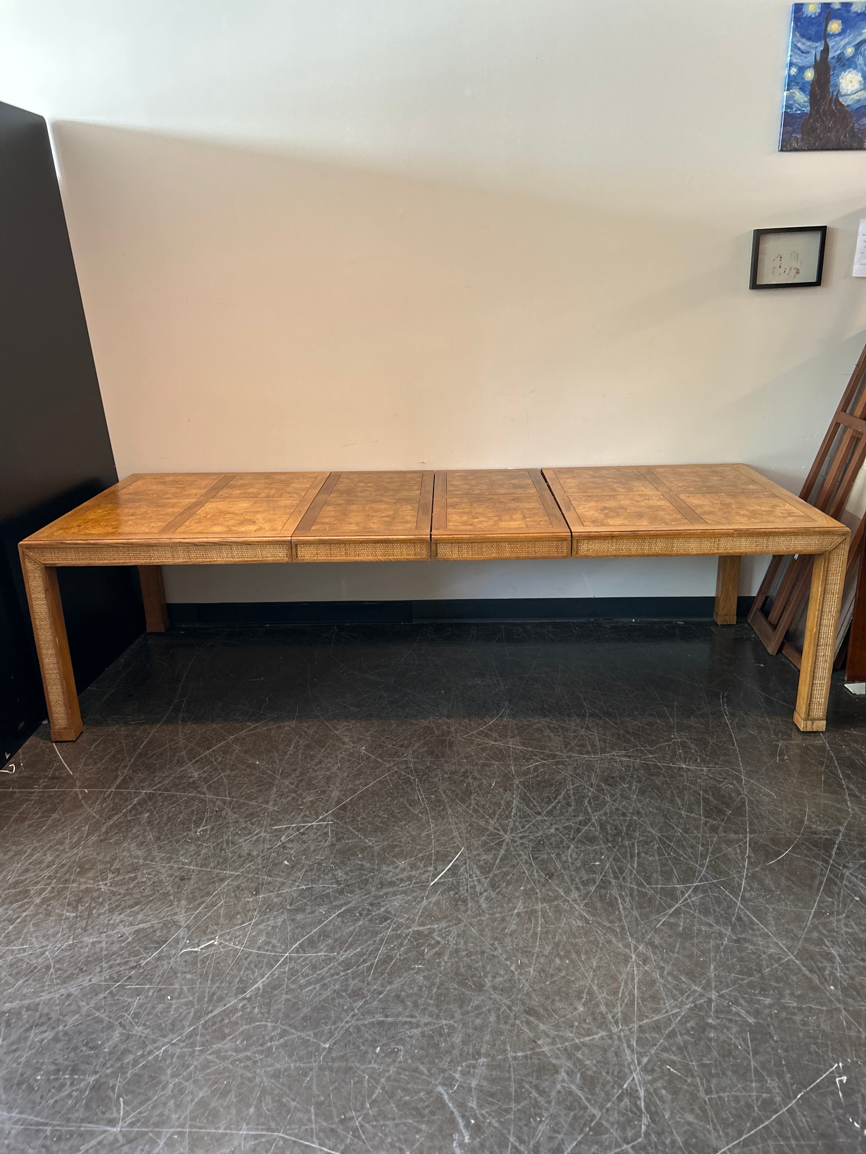 Henredon Burl Wood Dining Table – Cane Accents, Modern Deco Style