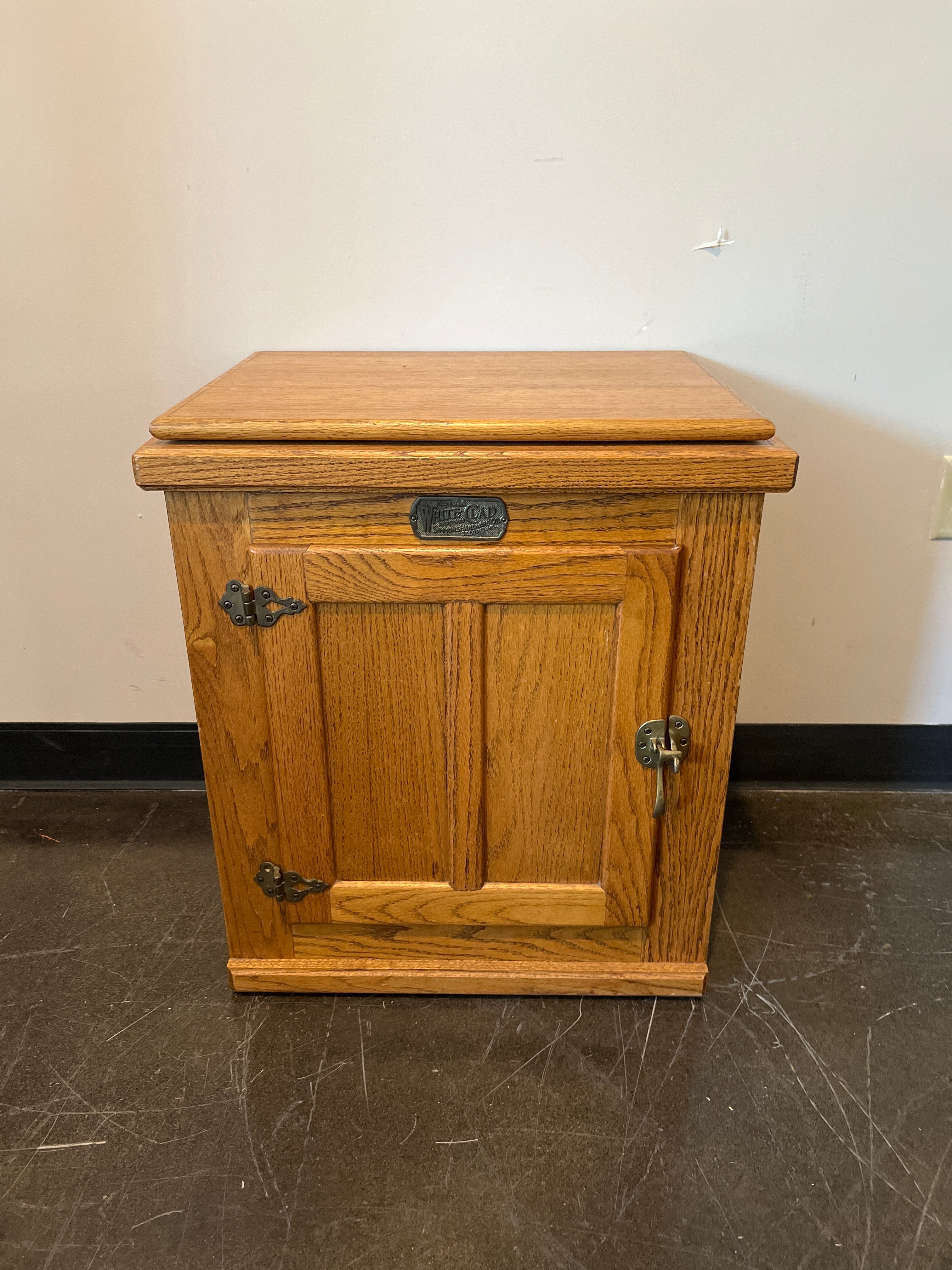 White Clad Vintage-Style Oak Ice Box Cabinet
