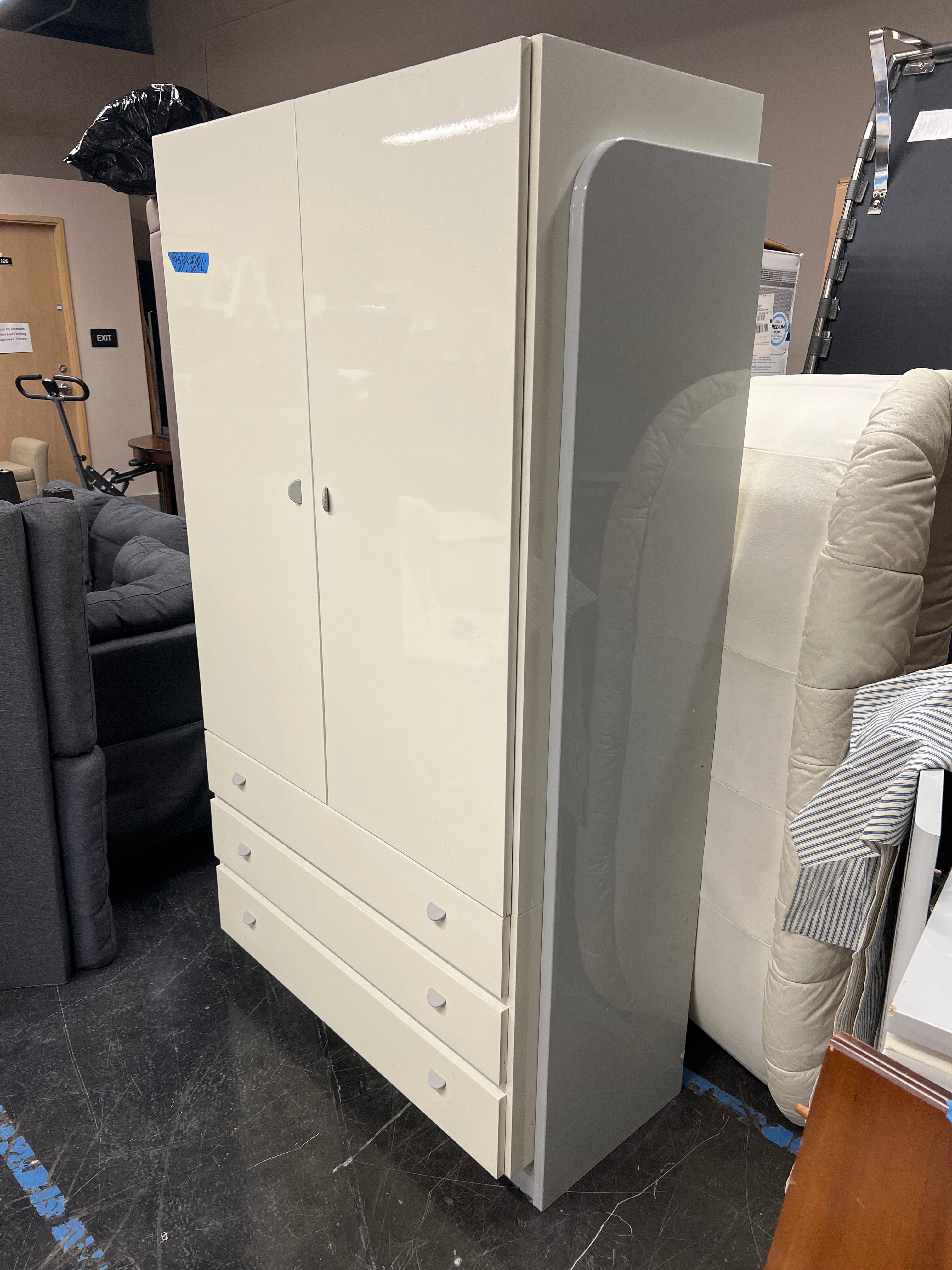 Modern White Wardrobe with Three Drawers