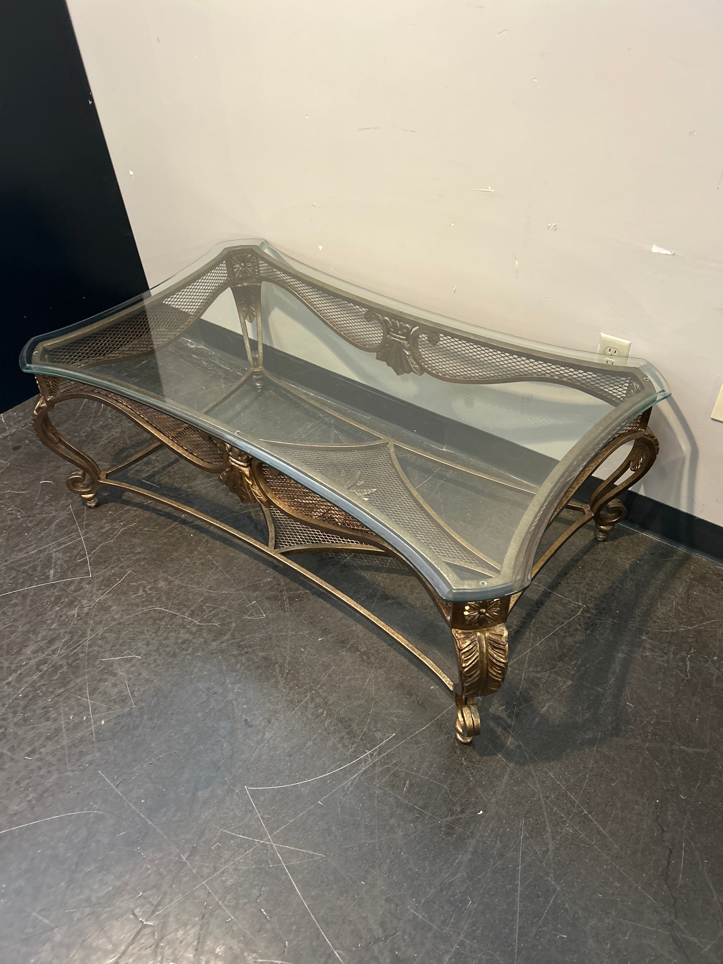 Elegant Gold-Tone Glass-Top Coffee Table