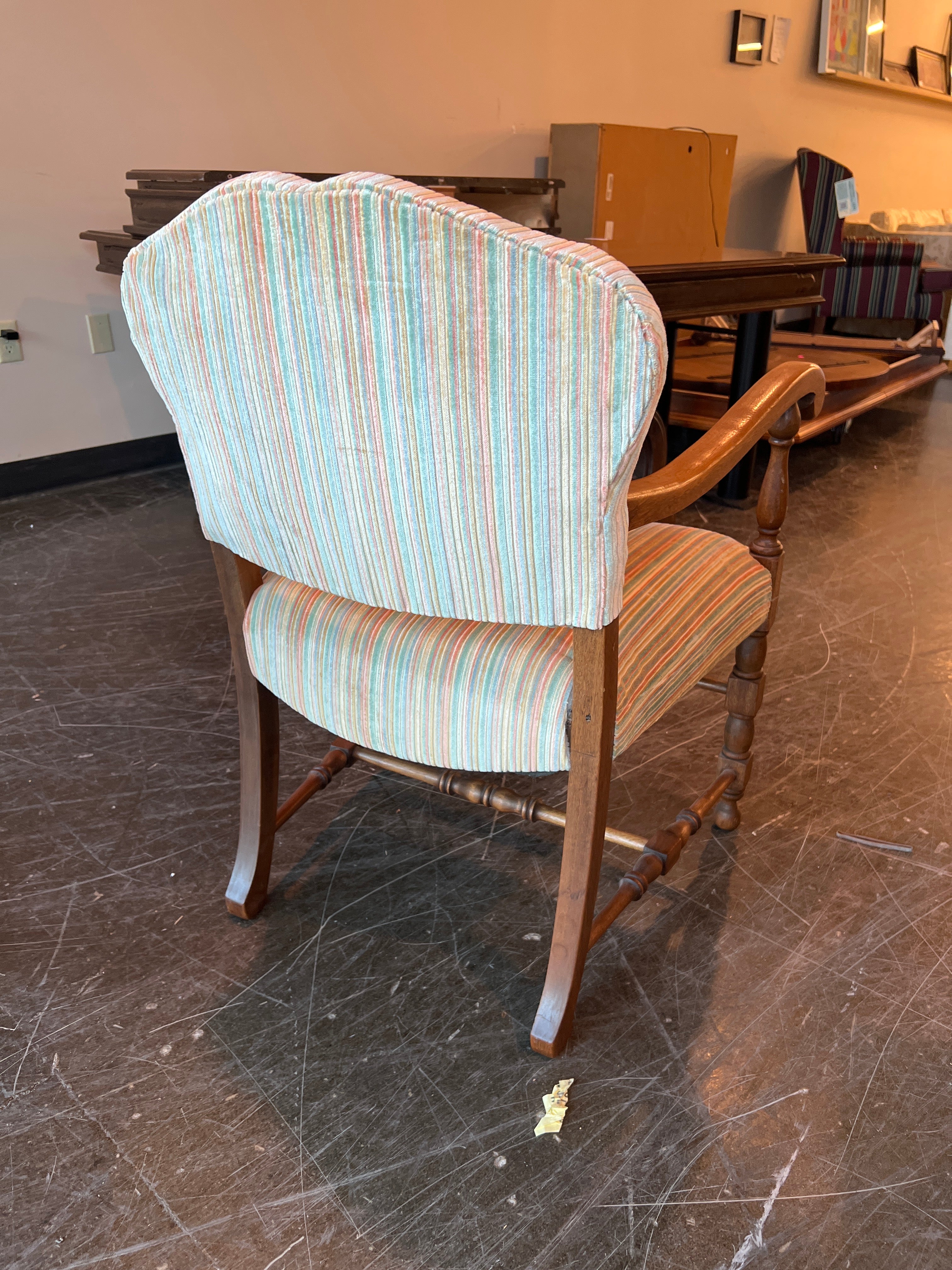 Classic Wood Frame Armchair with Multicolor Stripes
