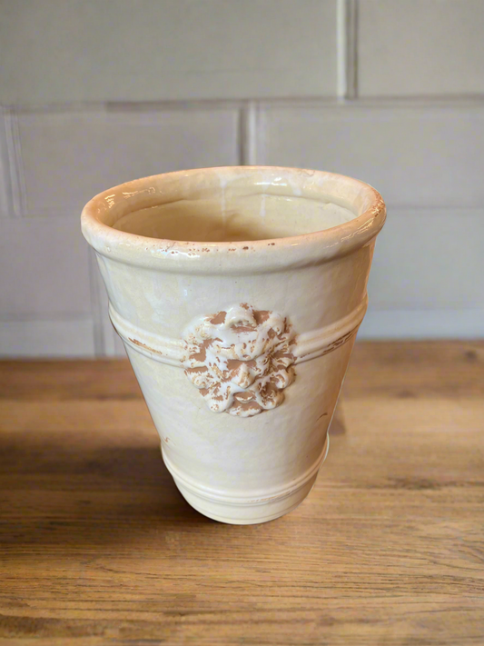 Ceramic Cream Vase with Decorative Details