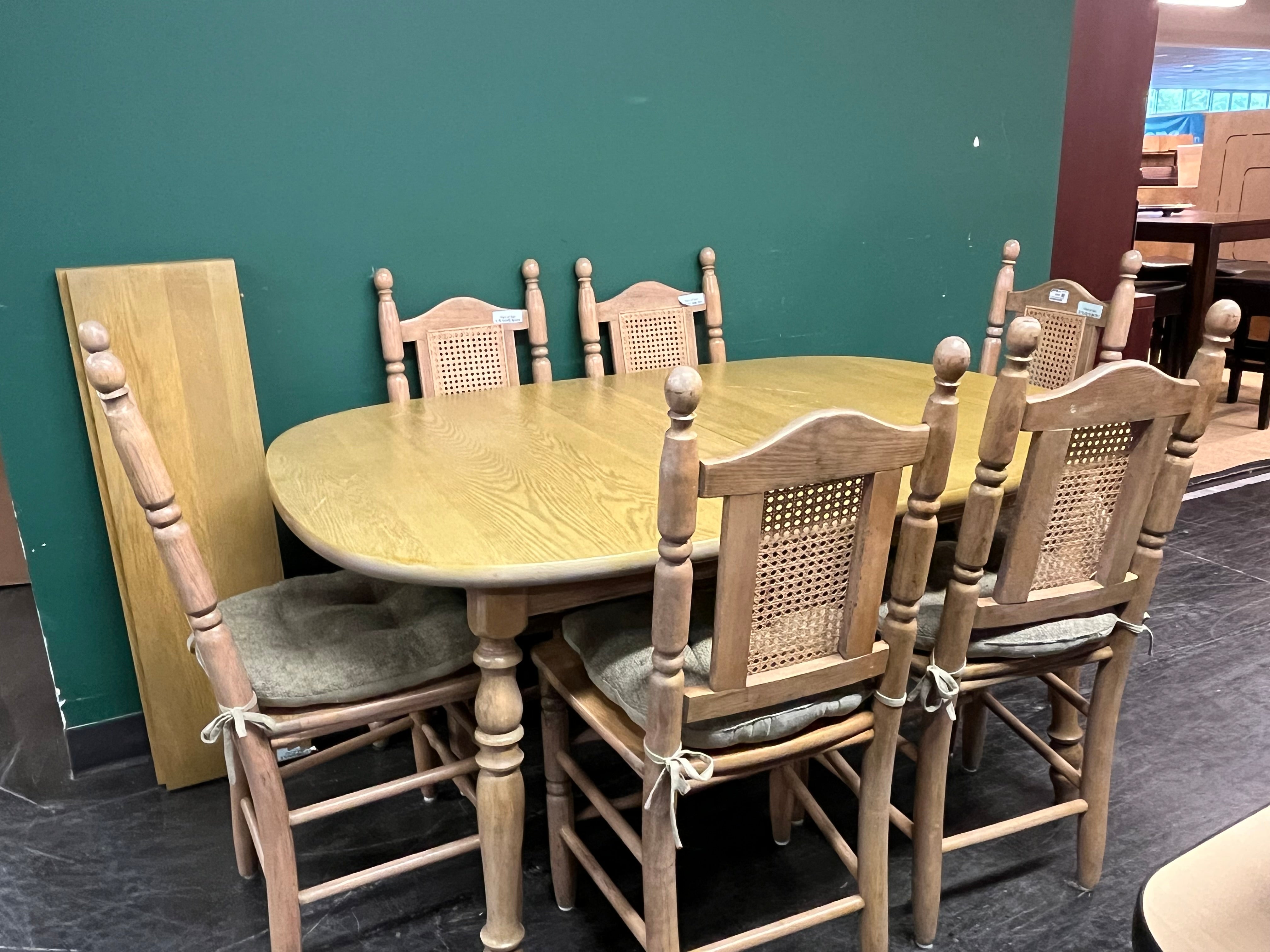 Mid Century Modern Sturdy Wood Dining Set with Six Chairs and Two Leafs