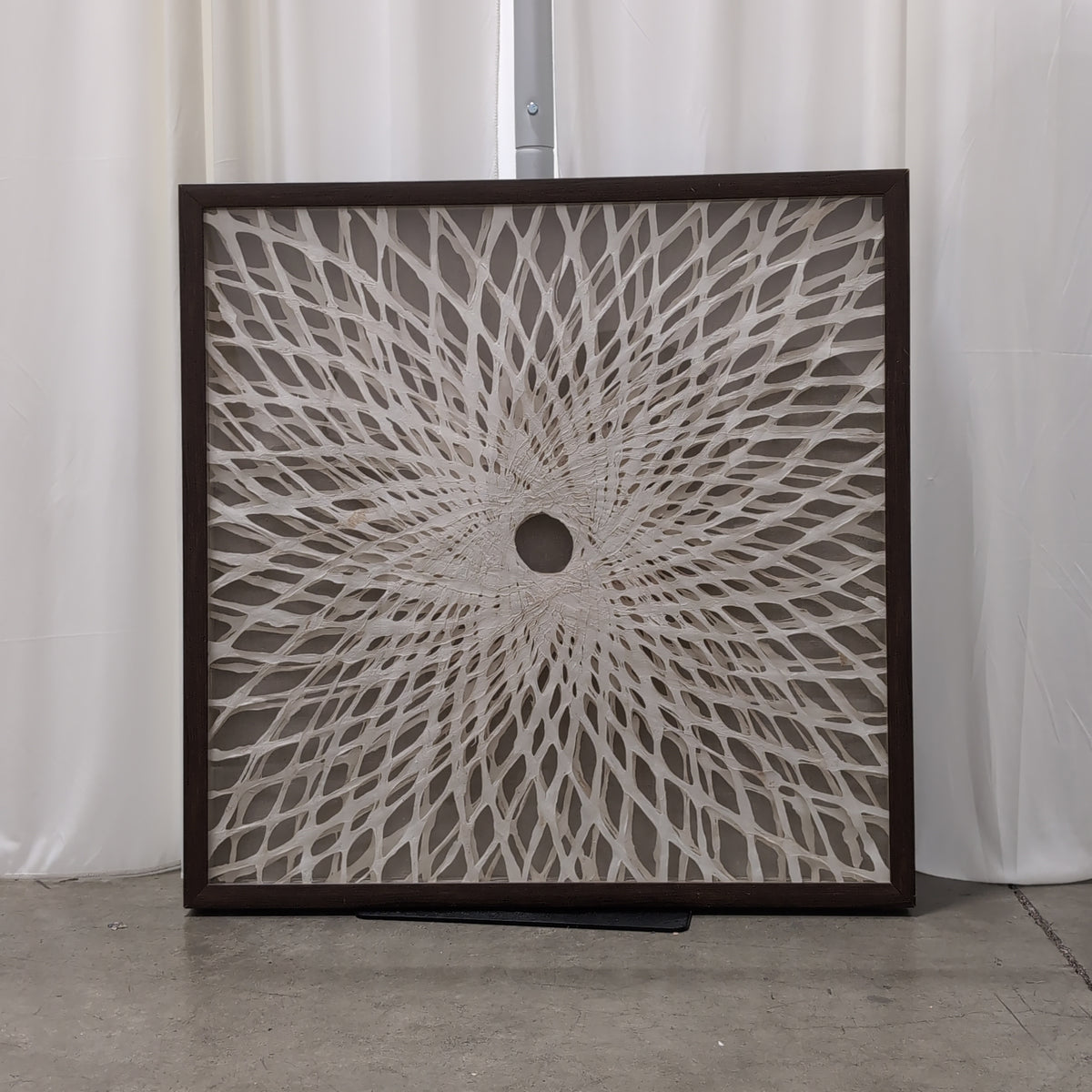 Geometric White Patterned Wall Art in Dark Wood Frame