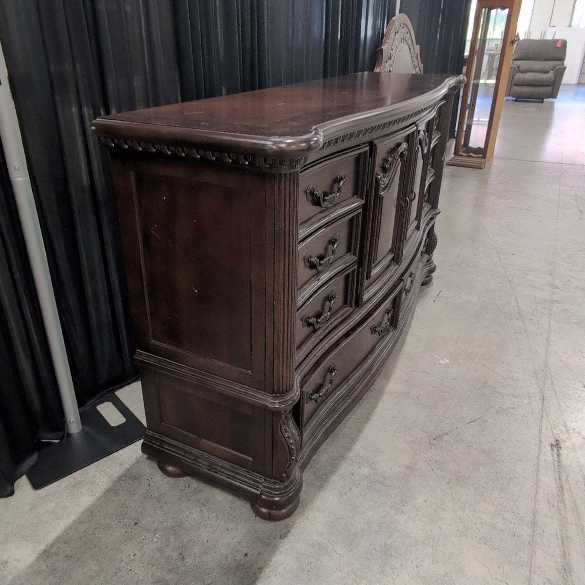 Dark Wood Ornate Traditional Dresser with Carved Details
