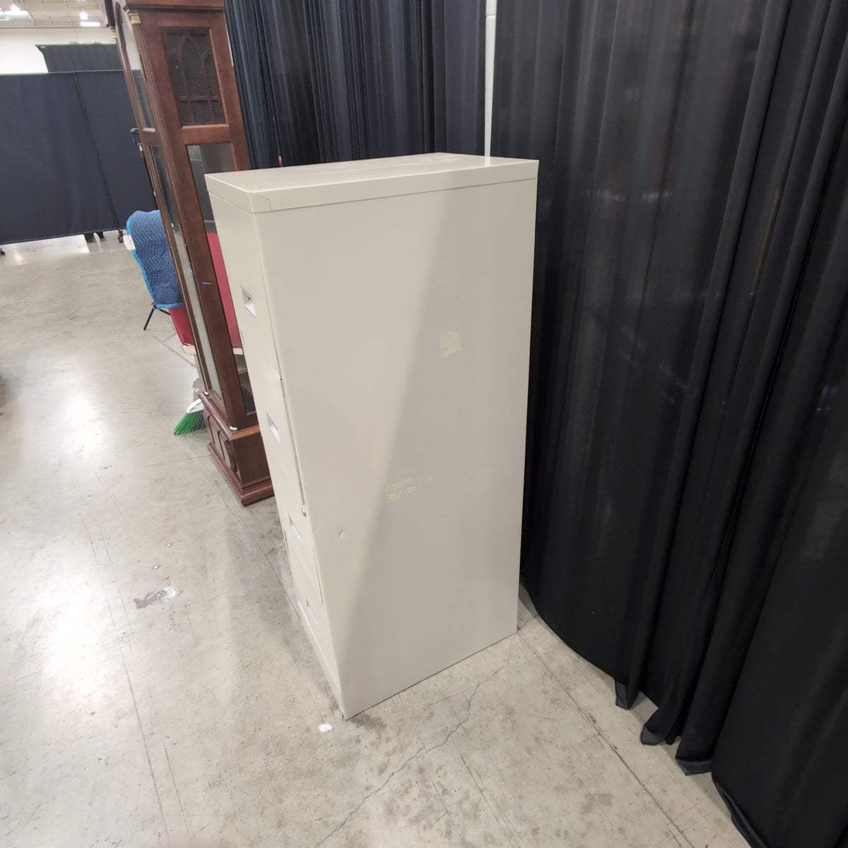 Beige Four-Drawer Metal Filing Cabinet with Lock