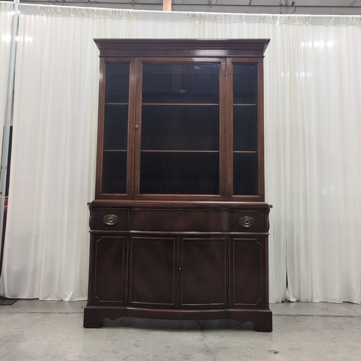 Traditional Brown Wood China Cabinet with Glass Doors
