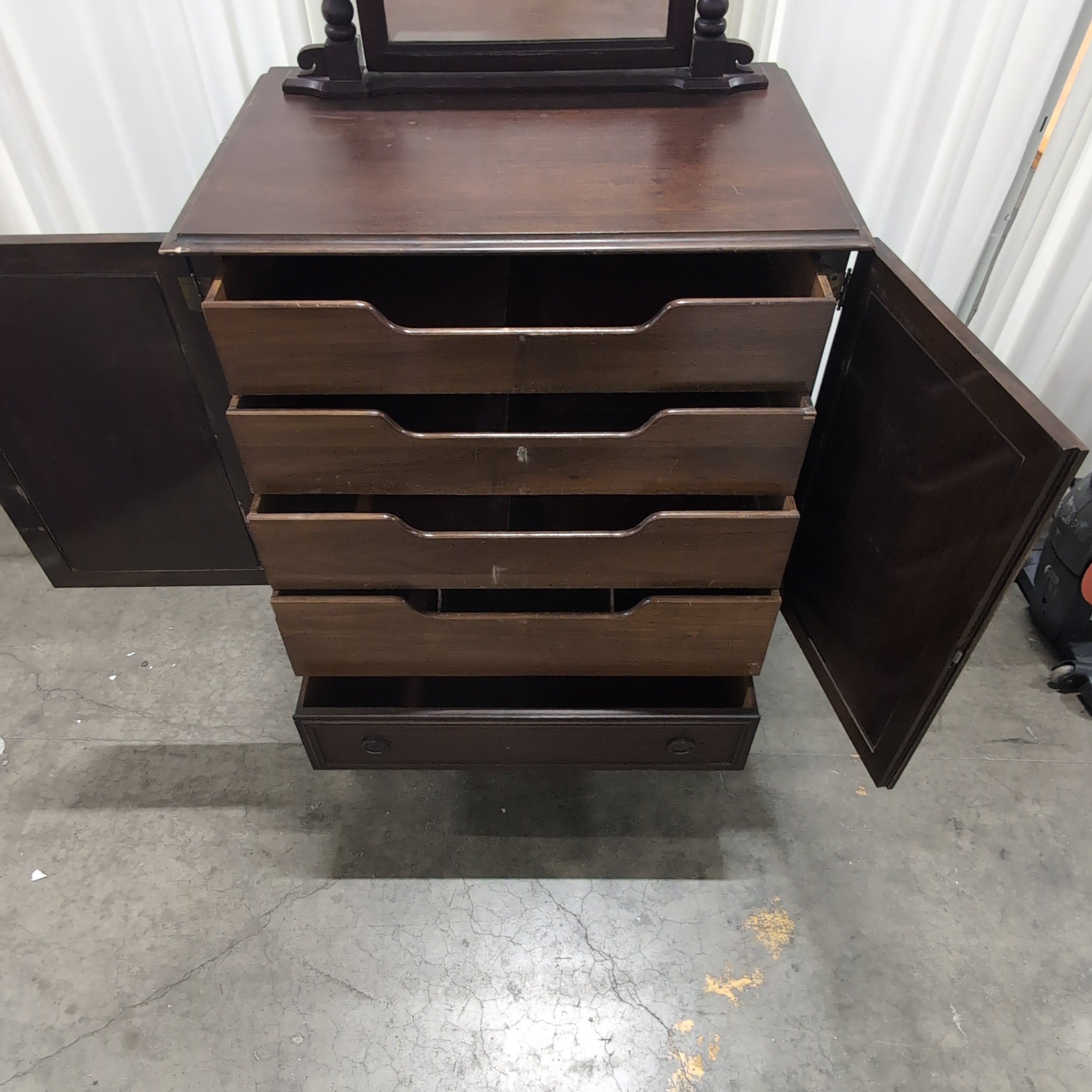 Traditional Dark Stained Wood Dresser with Side Doors