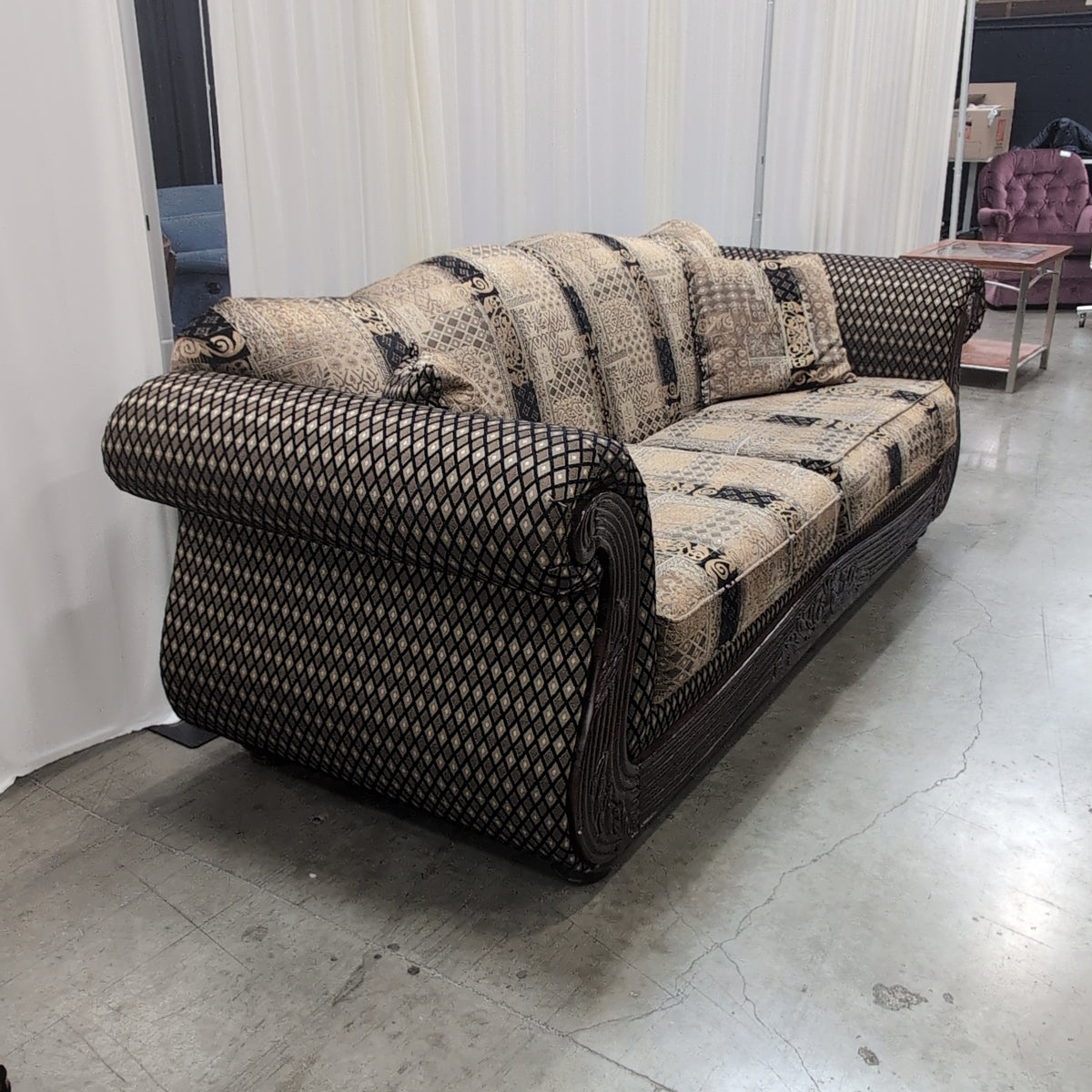 Ornate Gold and Black Patterned Couch