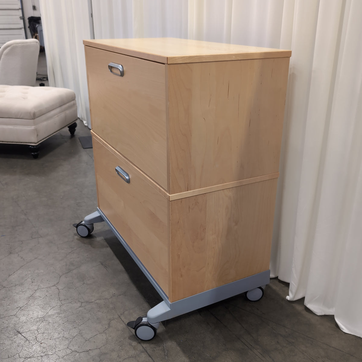 Light Wood Two-Drawer Filing Cabinet with Casters