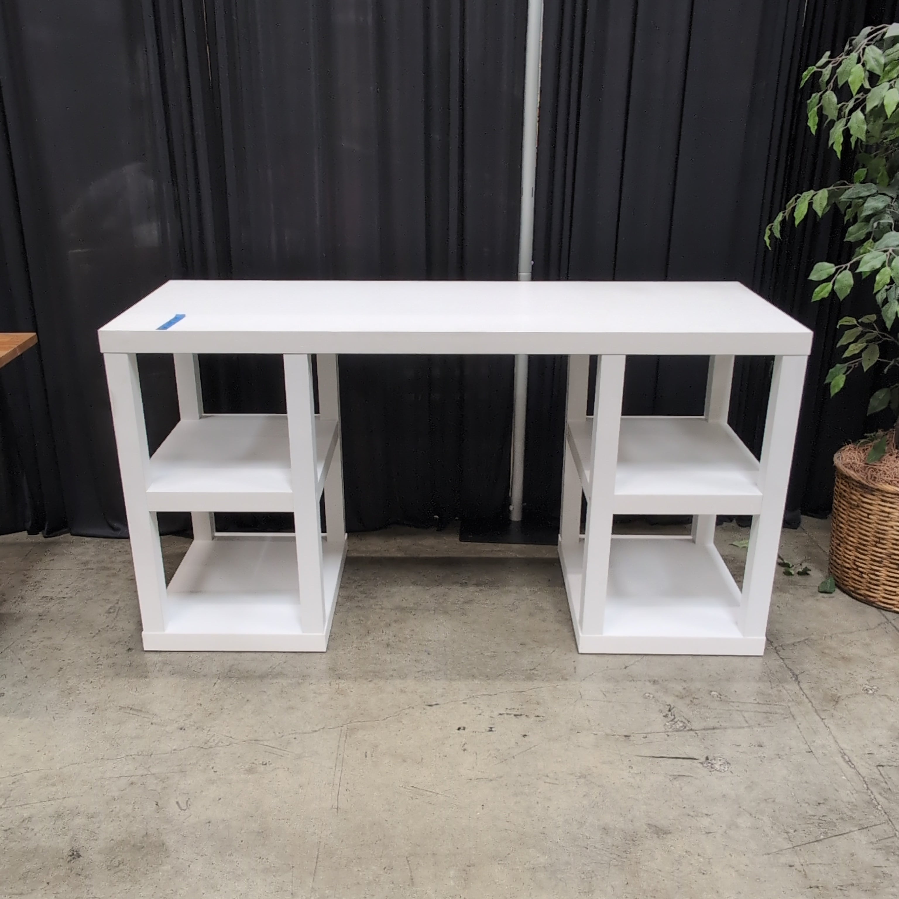 White Rectangular Desk with Side Shelving