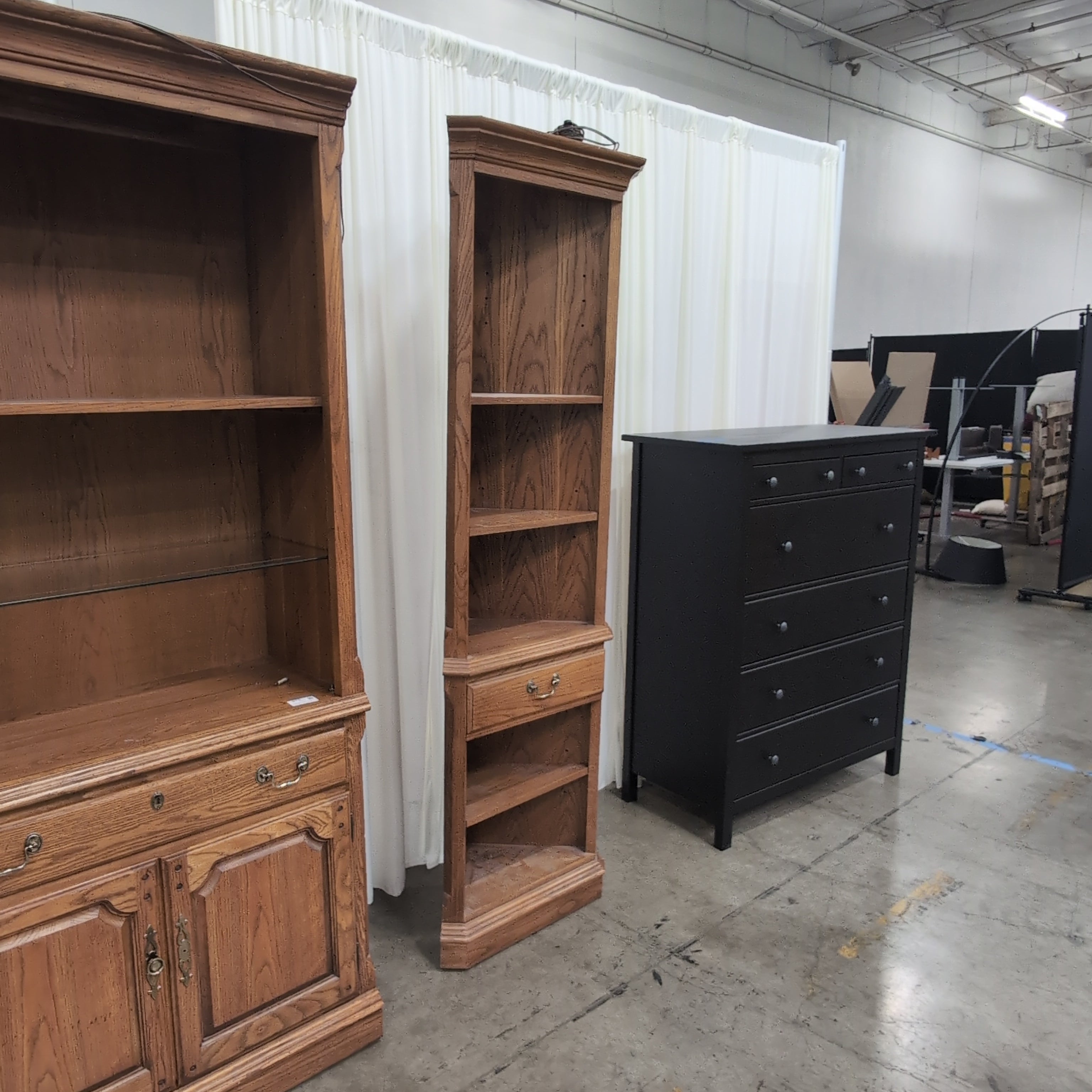 Medium Brown Wood Bookcase with Single Drawer