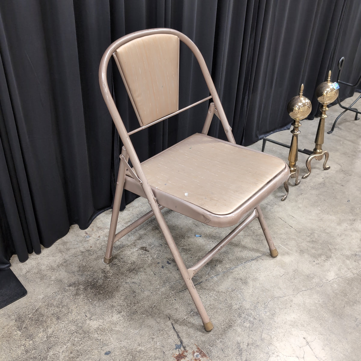 Vintage Tan Metal Folding Chair with Padded Seat