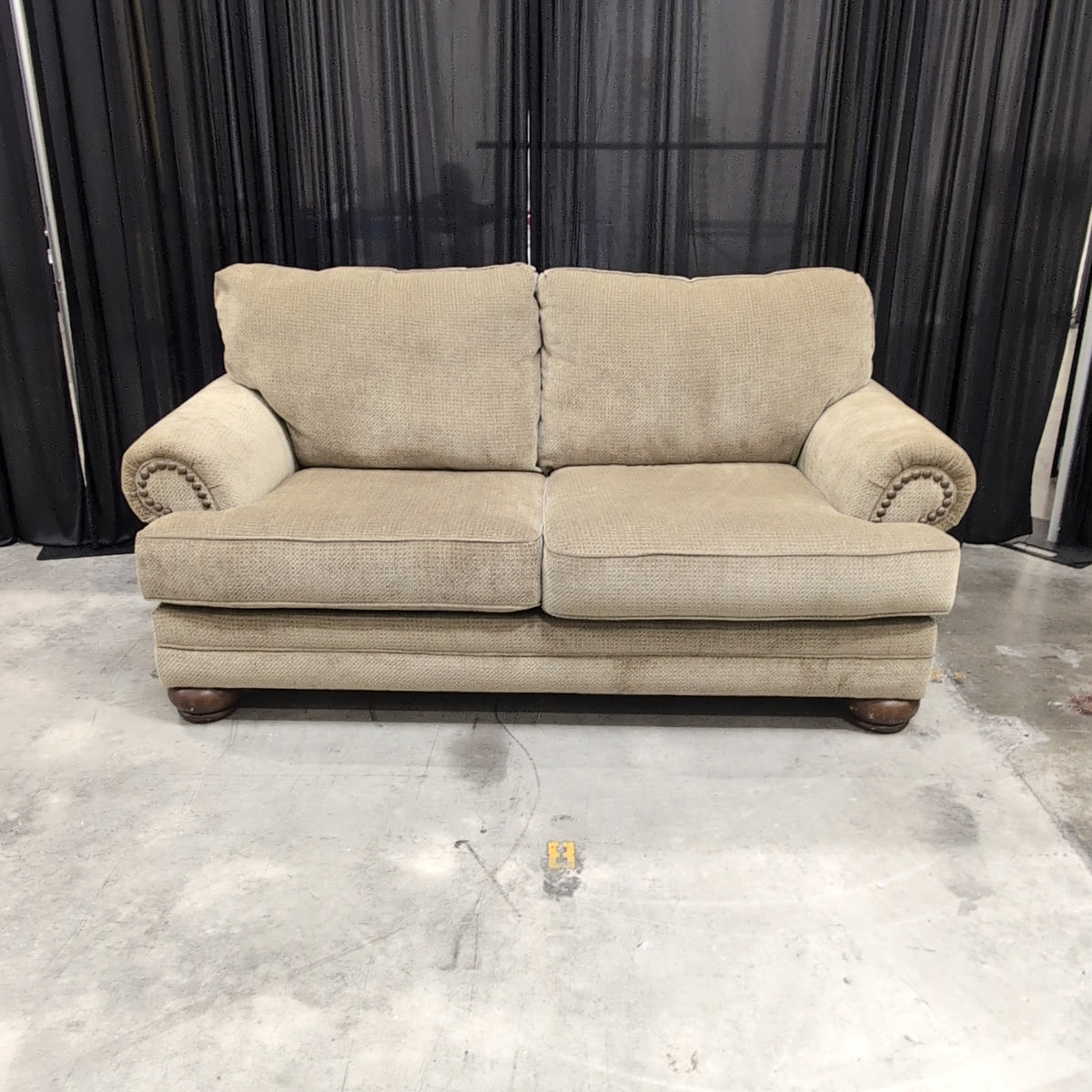 Sage Green Rolled Arm Loveseat in Textured Fabric