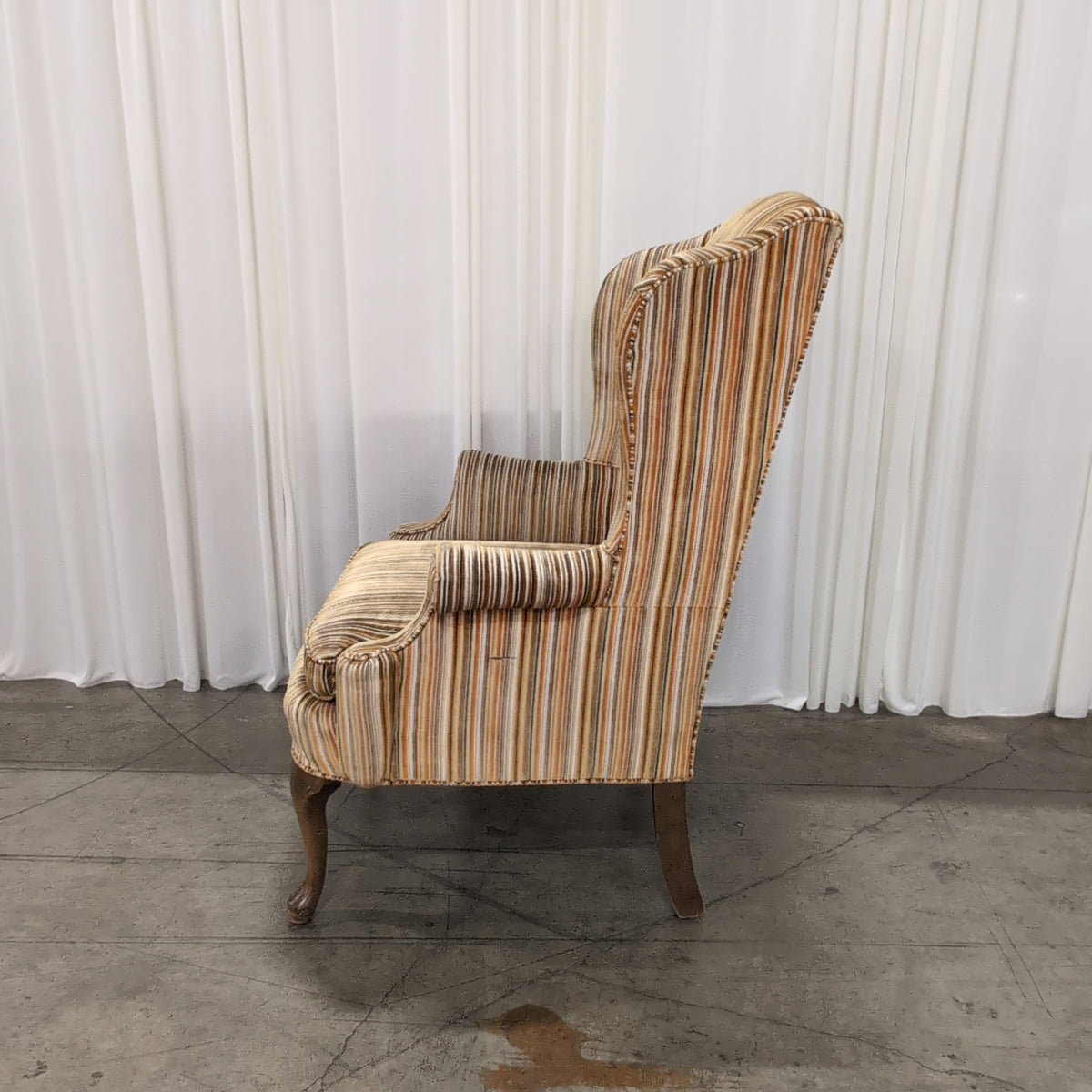Traditional Brown Striped Wingback Chair