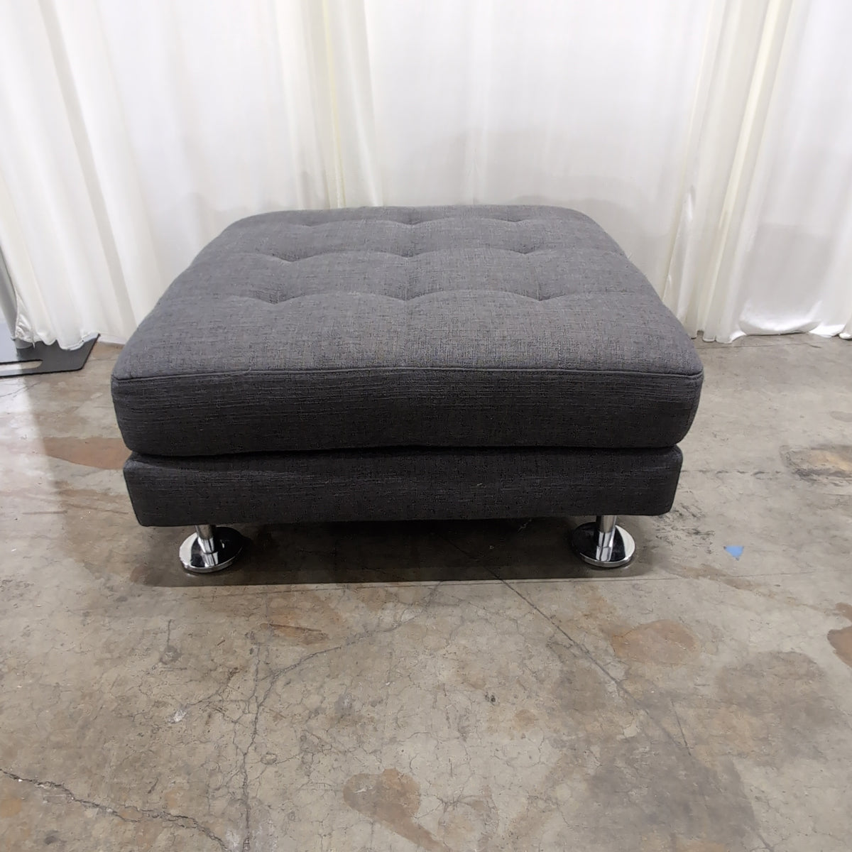 Grey Tufted Fabric Ottoman with Chrome Feet