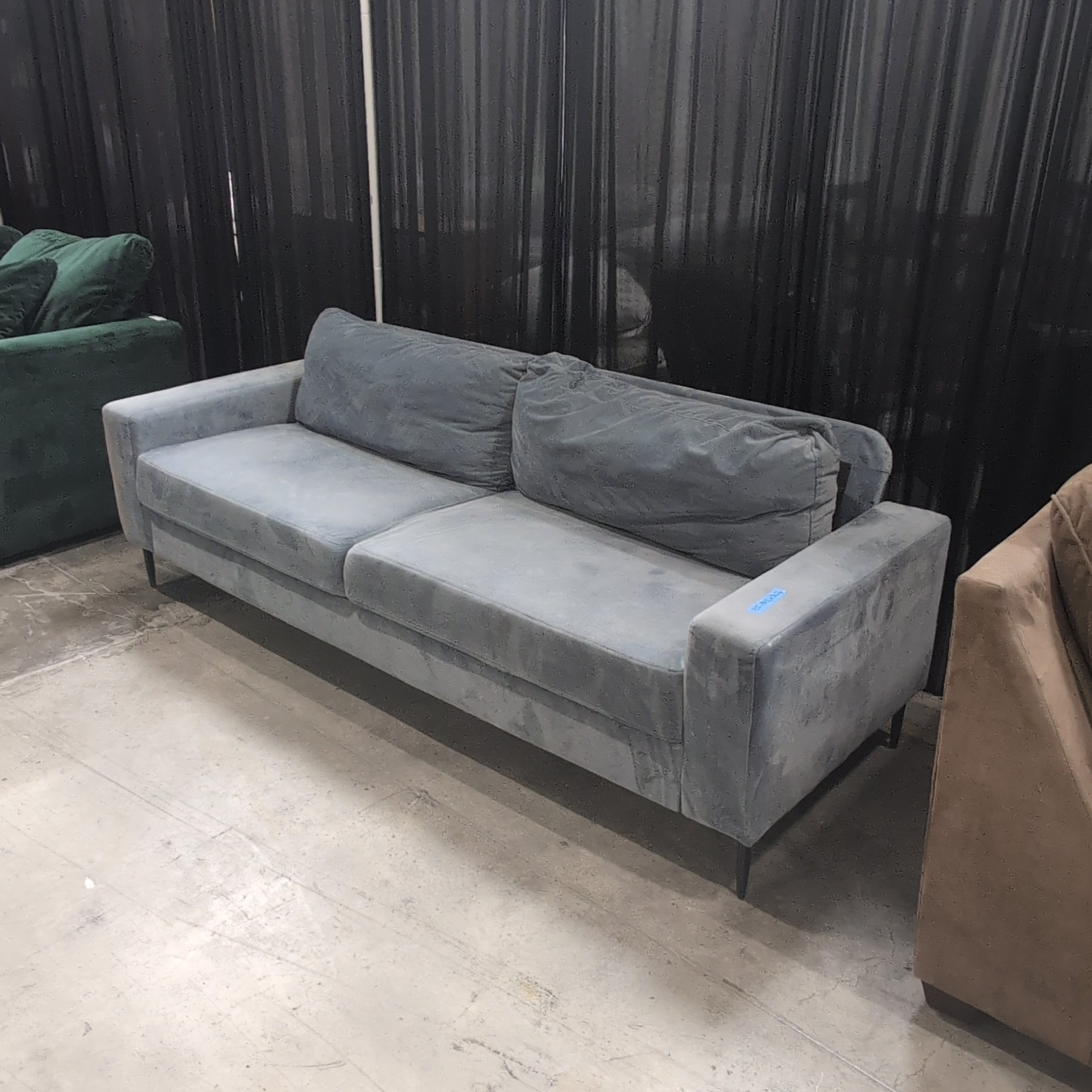 Grey Velvet Track Arm Couch