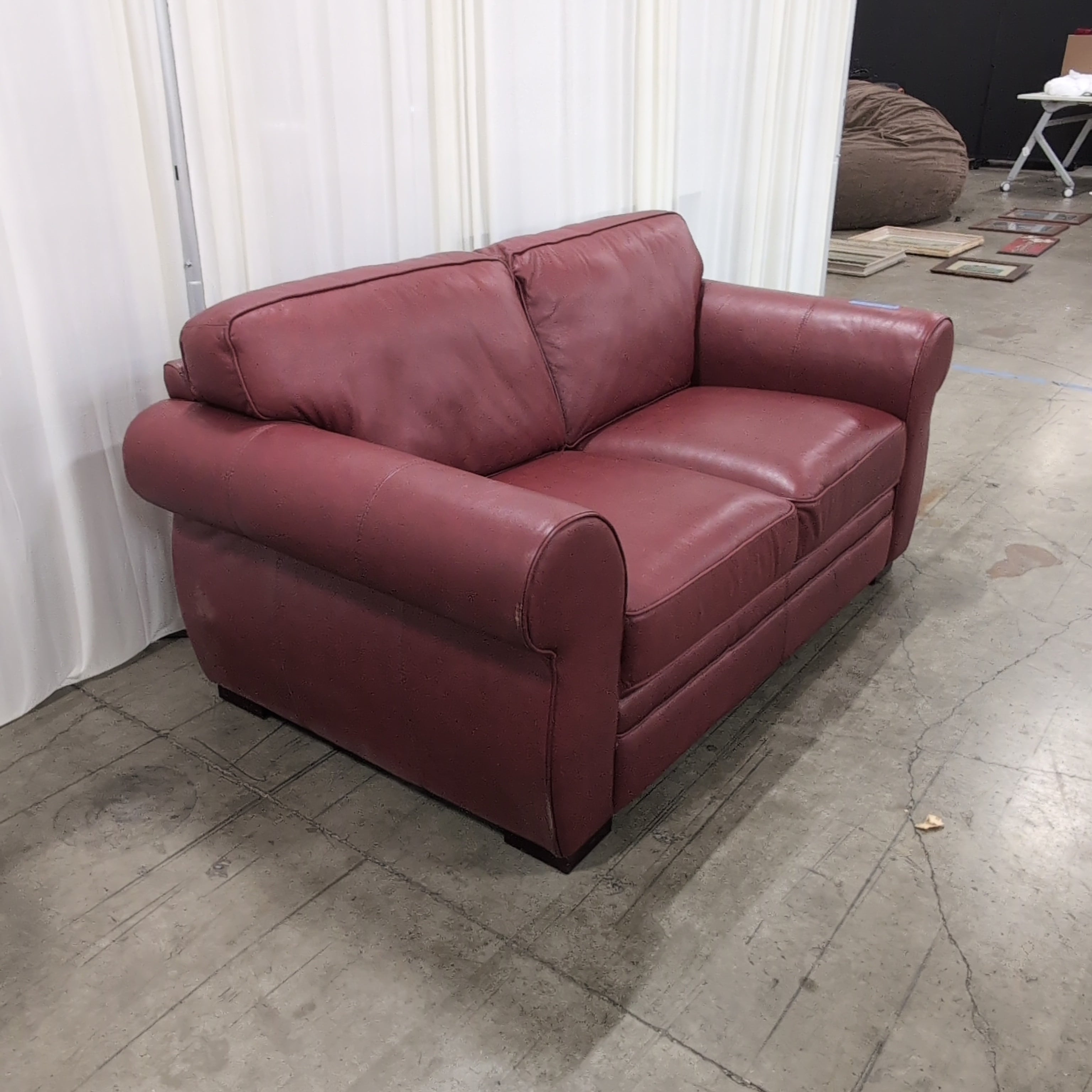 Classic Burgundy Leather Loveseat