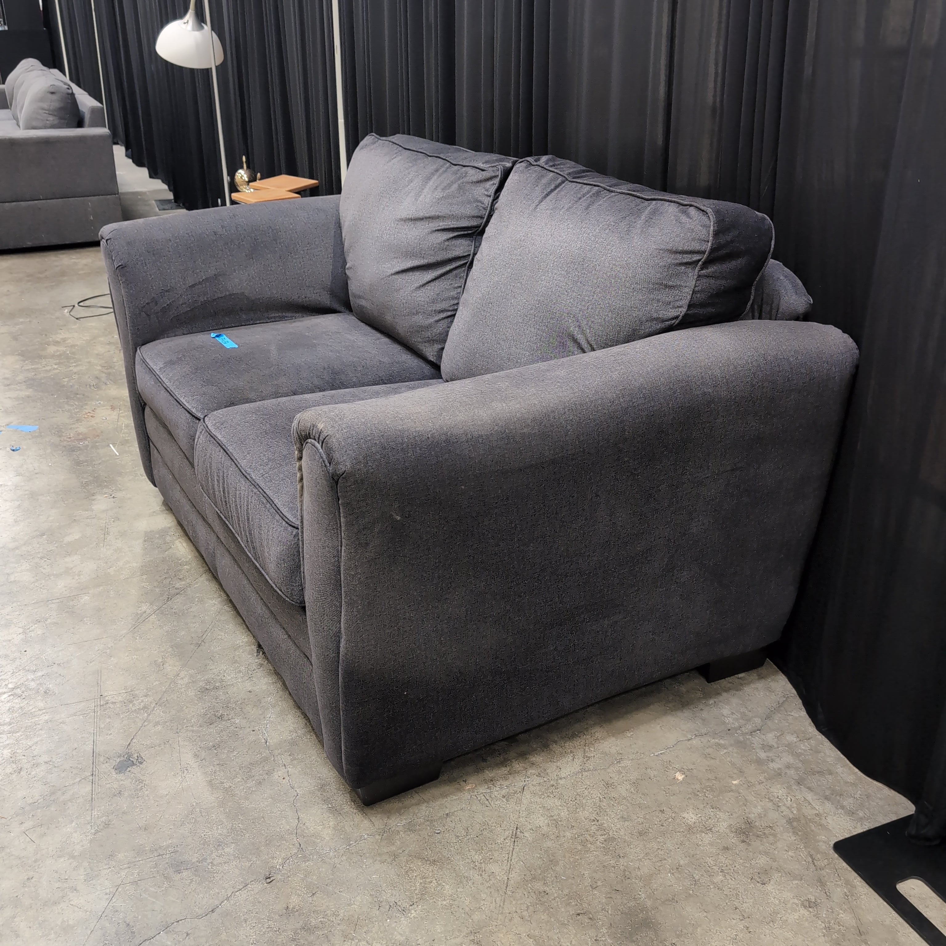 Dark Gray Fabric Loveseat with Rolled Arms