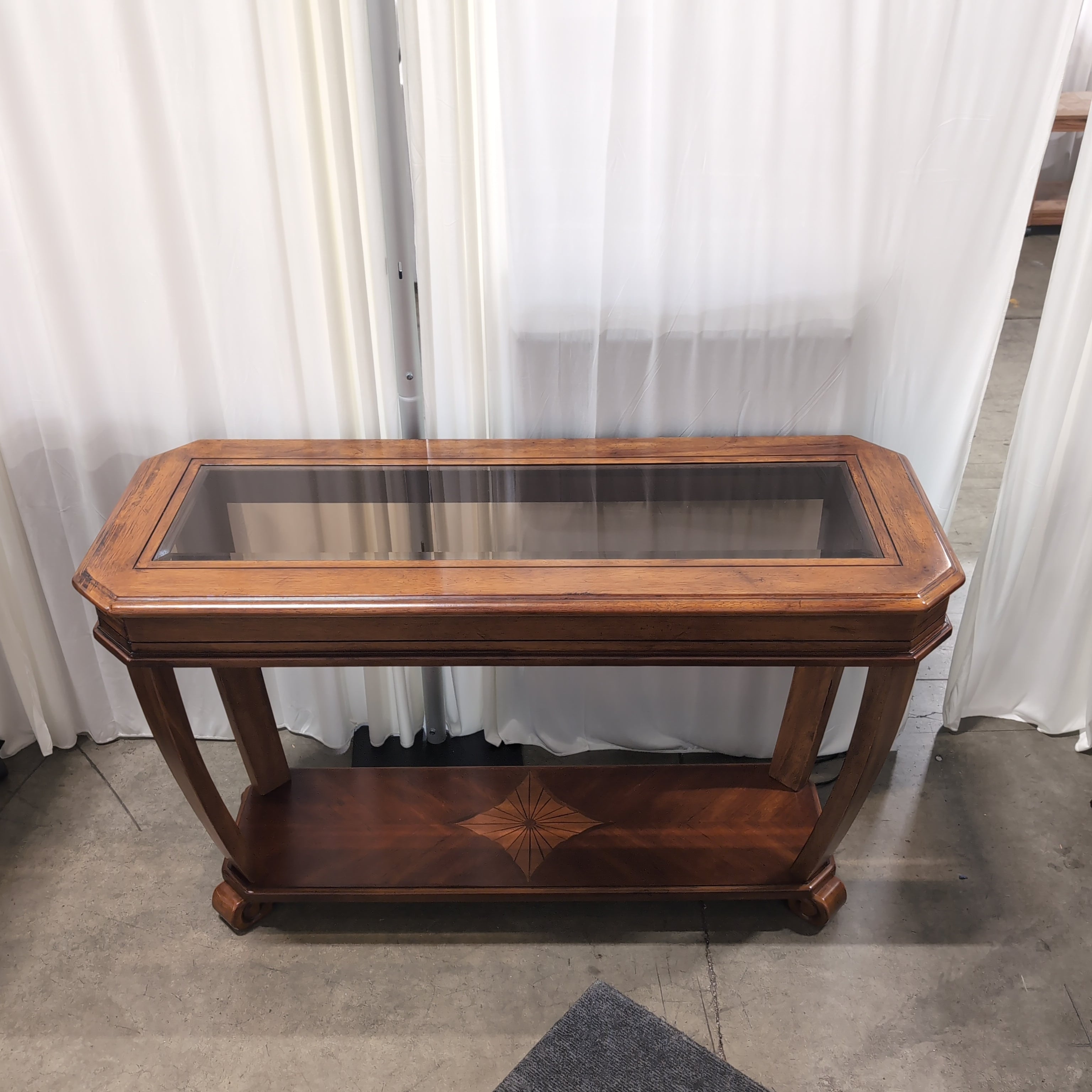 Traditional Wood Console Table with Starburst Inlay
