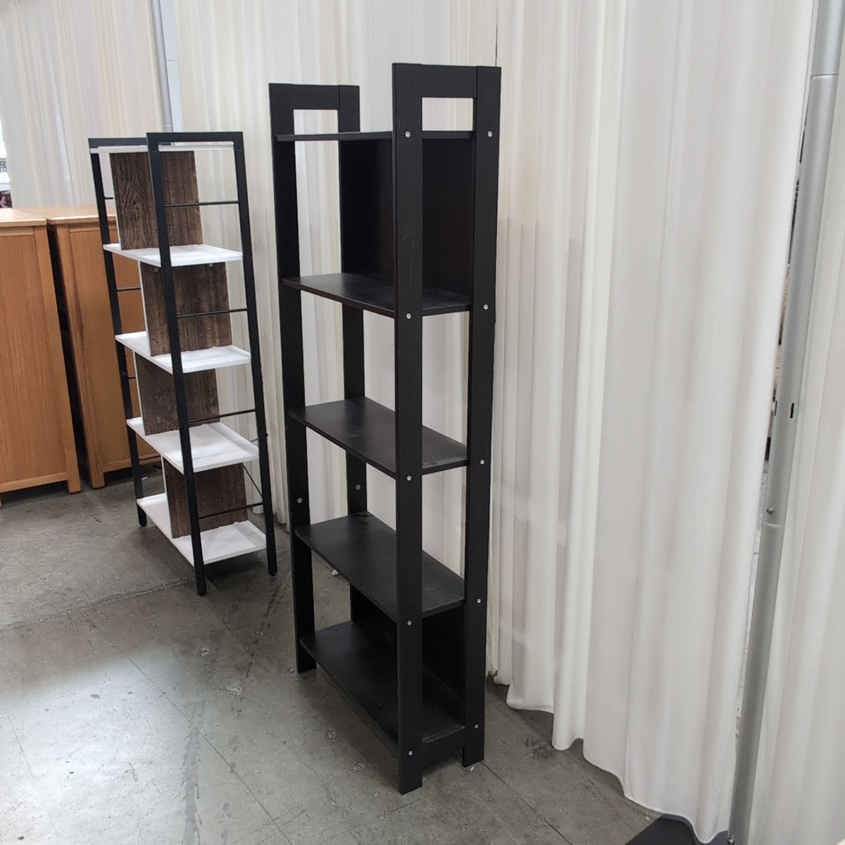 Dark Brown Five-Shelf Leaning Bookcase in Wood