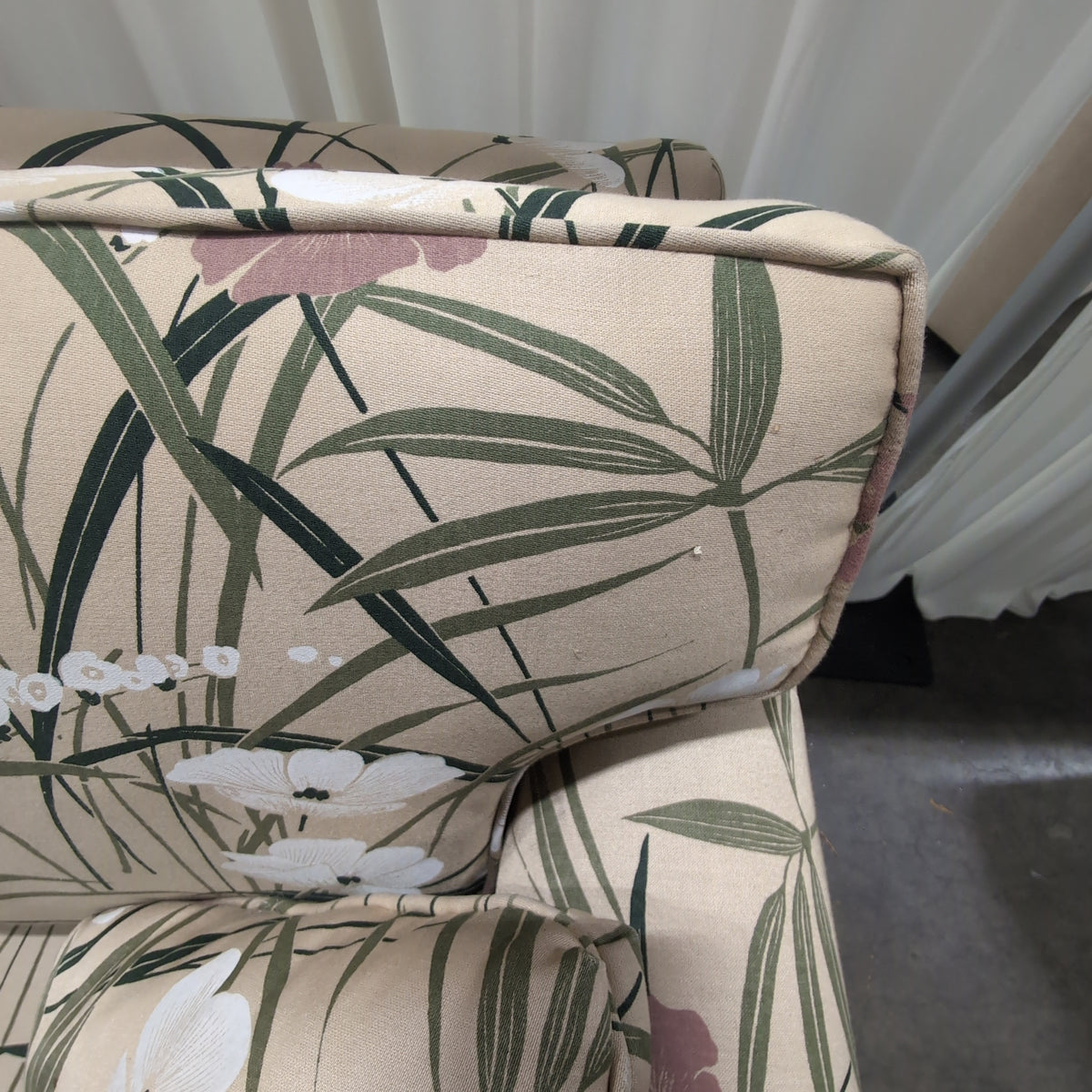 Ethan Allen Tropical Floral Pattern Three-Cushion Couch