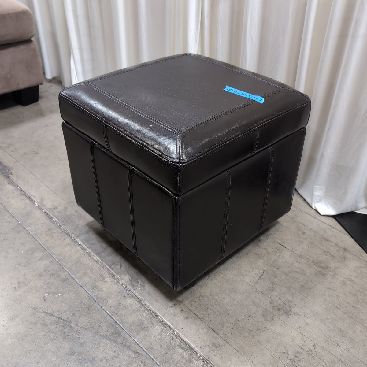 Dark Brown Faux Leather Storage Ottoman on Casters