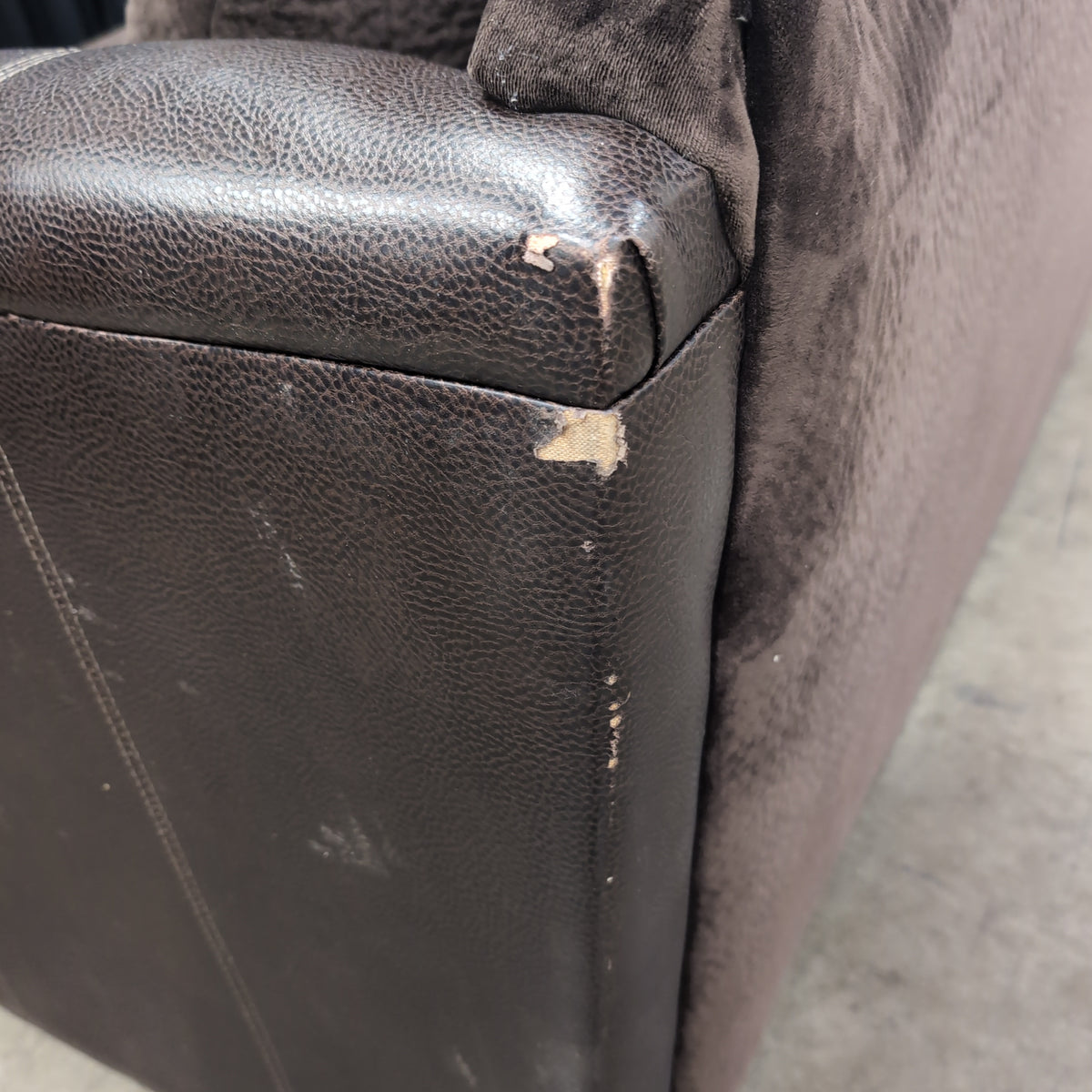 Brown Microfiber Couch with Glass Panel