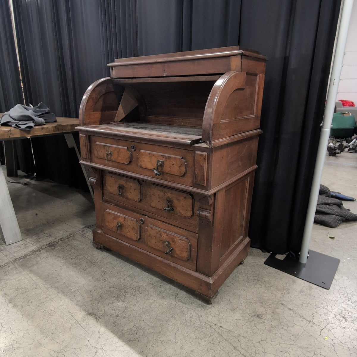 Antique Style Roll-Top Desk in Dark Wood