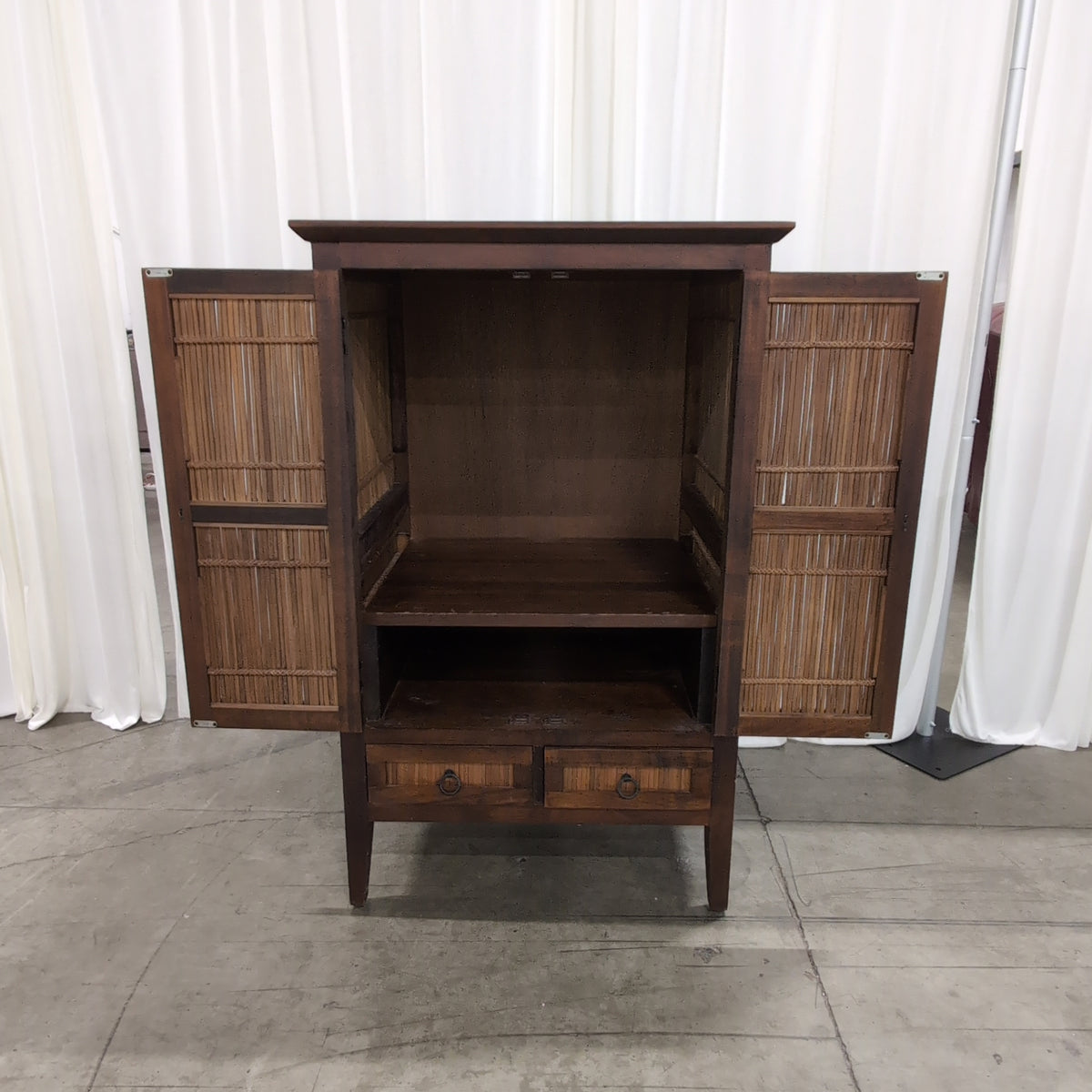Dark Brown Wood Storage Cabinet with Bamboo Panels