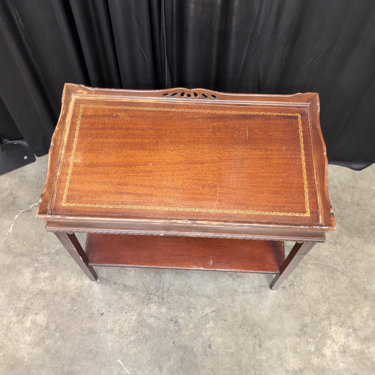 Dark Wood Carved Console Table with Lower Shelf